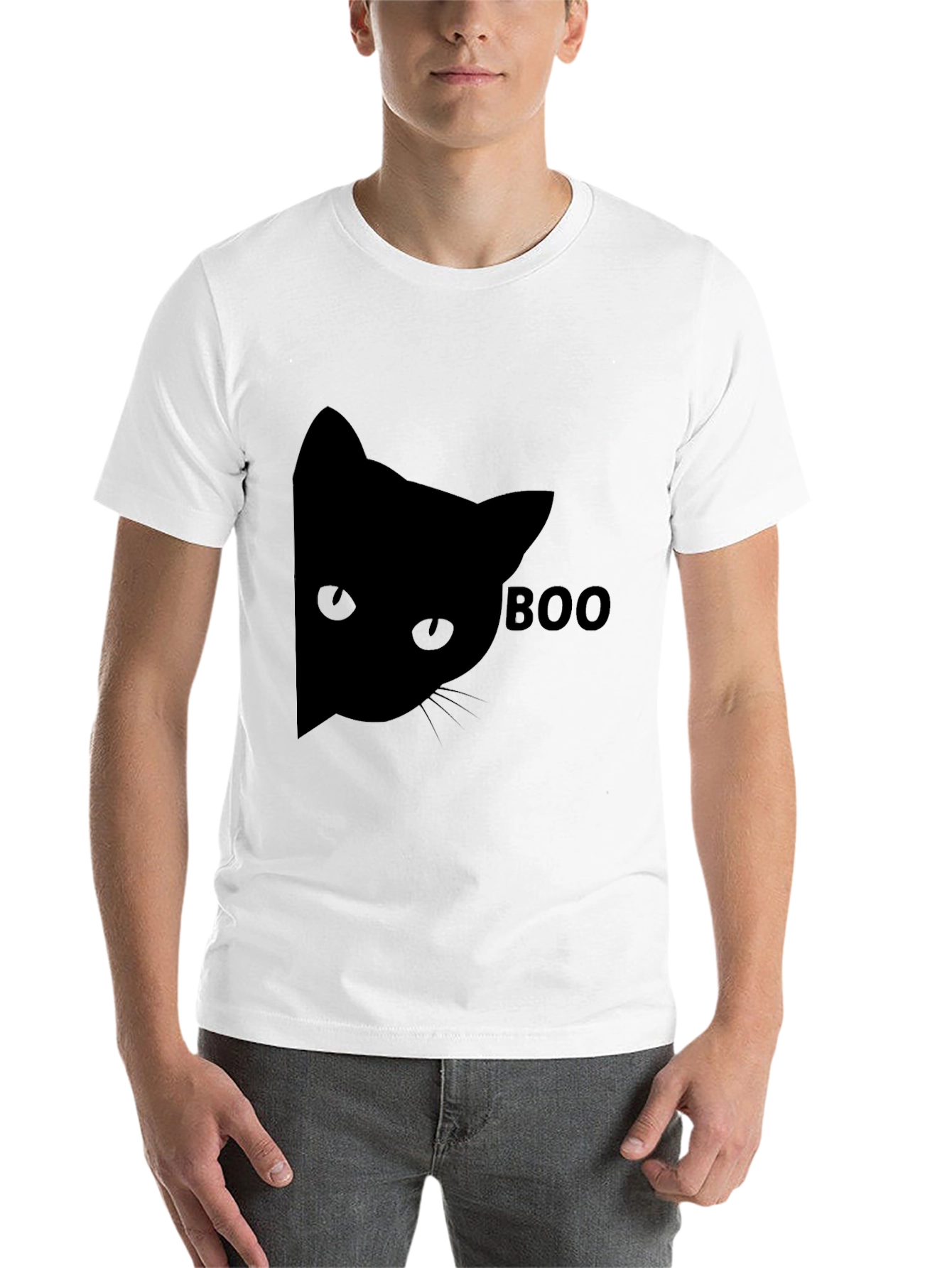 Black Boo Cat Black Tee - Halloween Fun view 14