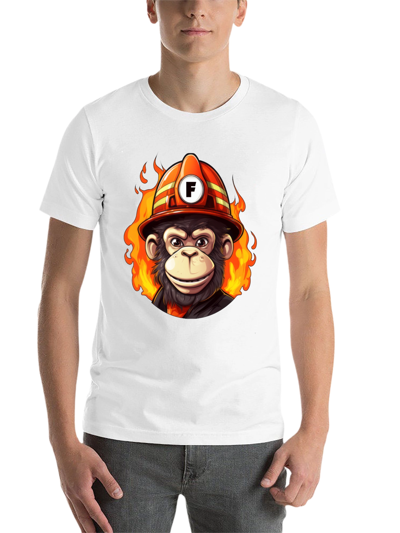 Black Fire Monkey Tee - Fun Cartoon Firefighter Ape T-Shirt view 14
