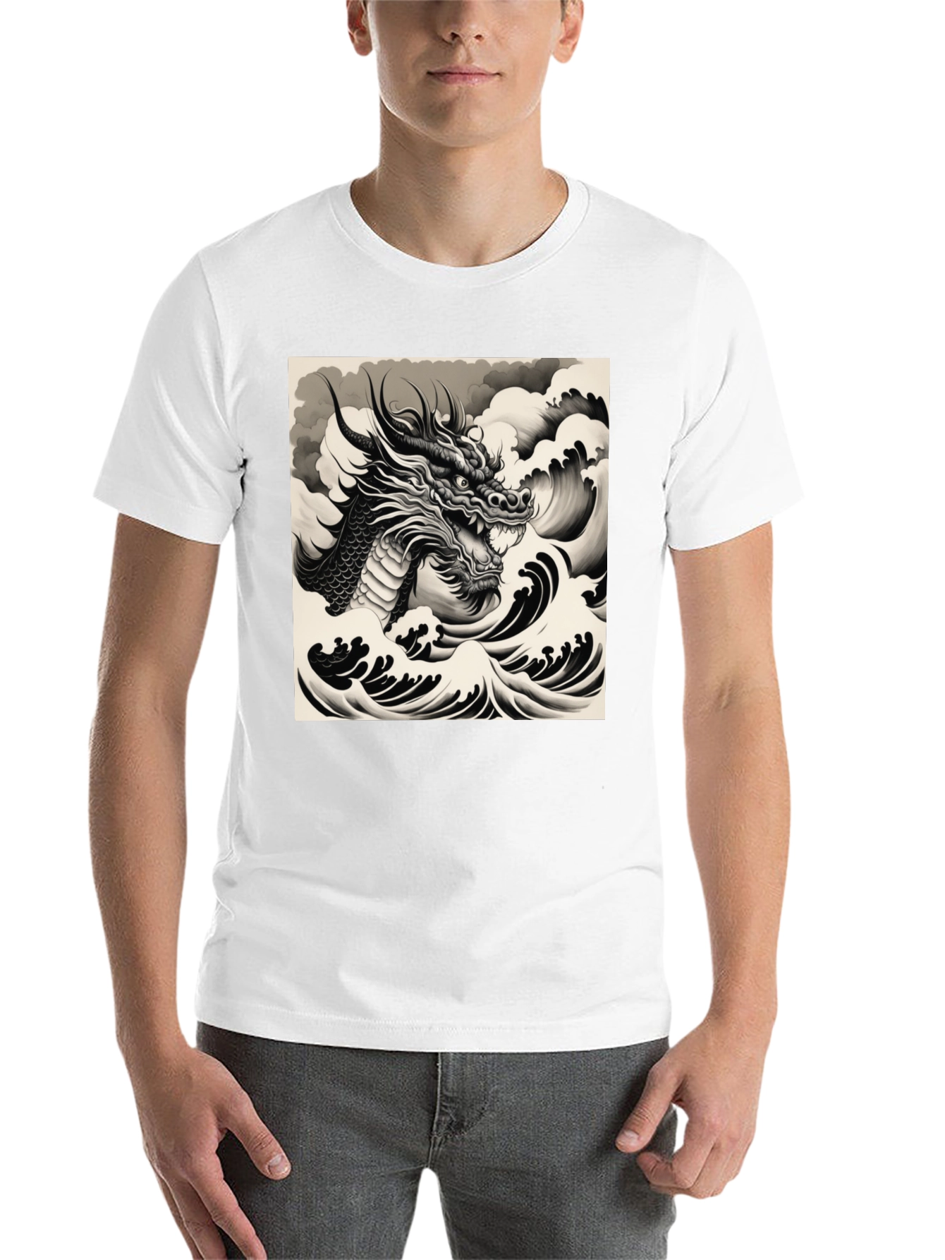 Black Dragon & Waves Graphic Tee - Black view 14