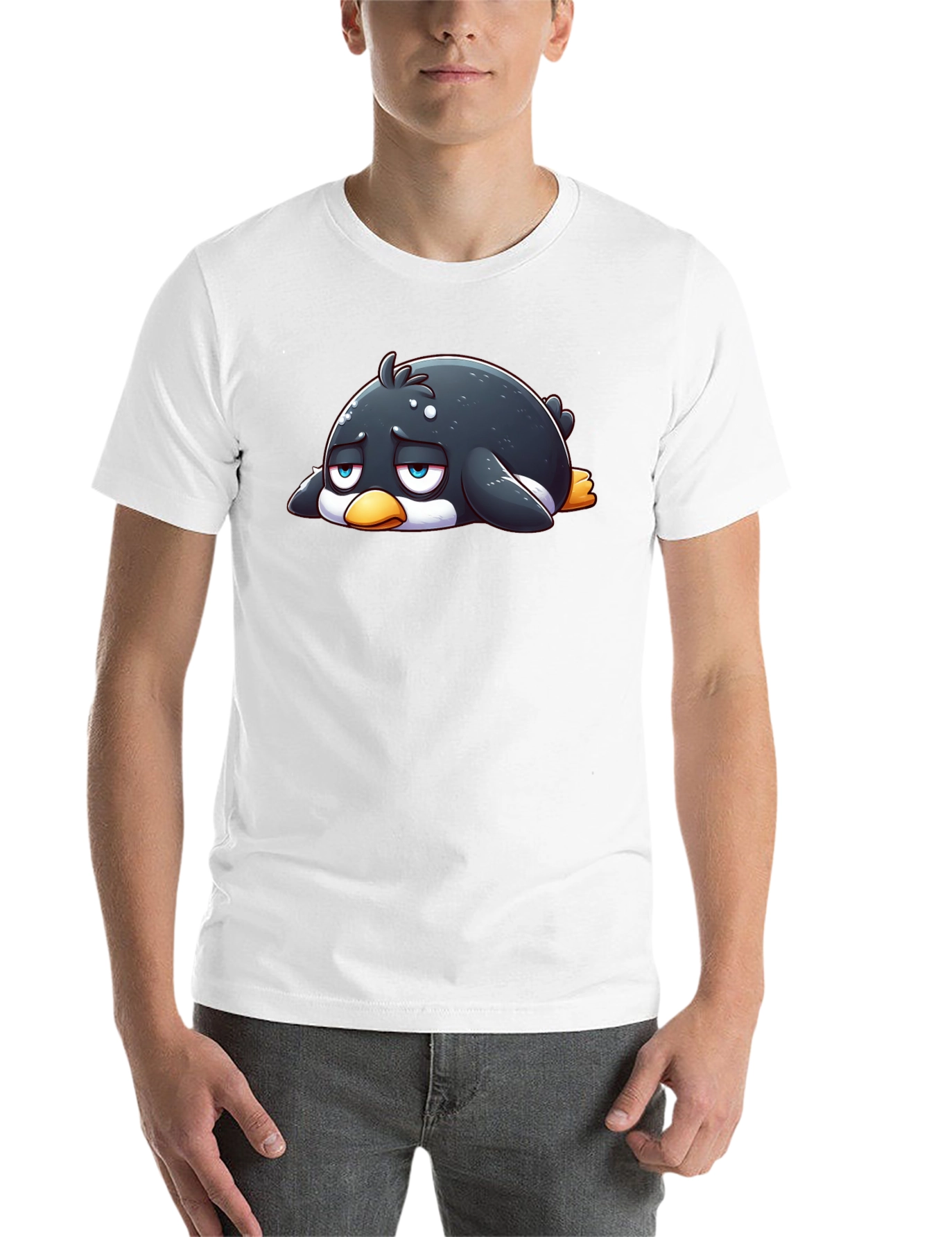 Black Sad Penguin Graphic Tee - Black Cotton Blend view 14