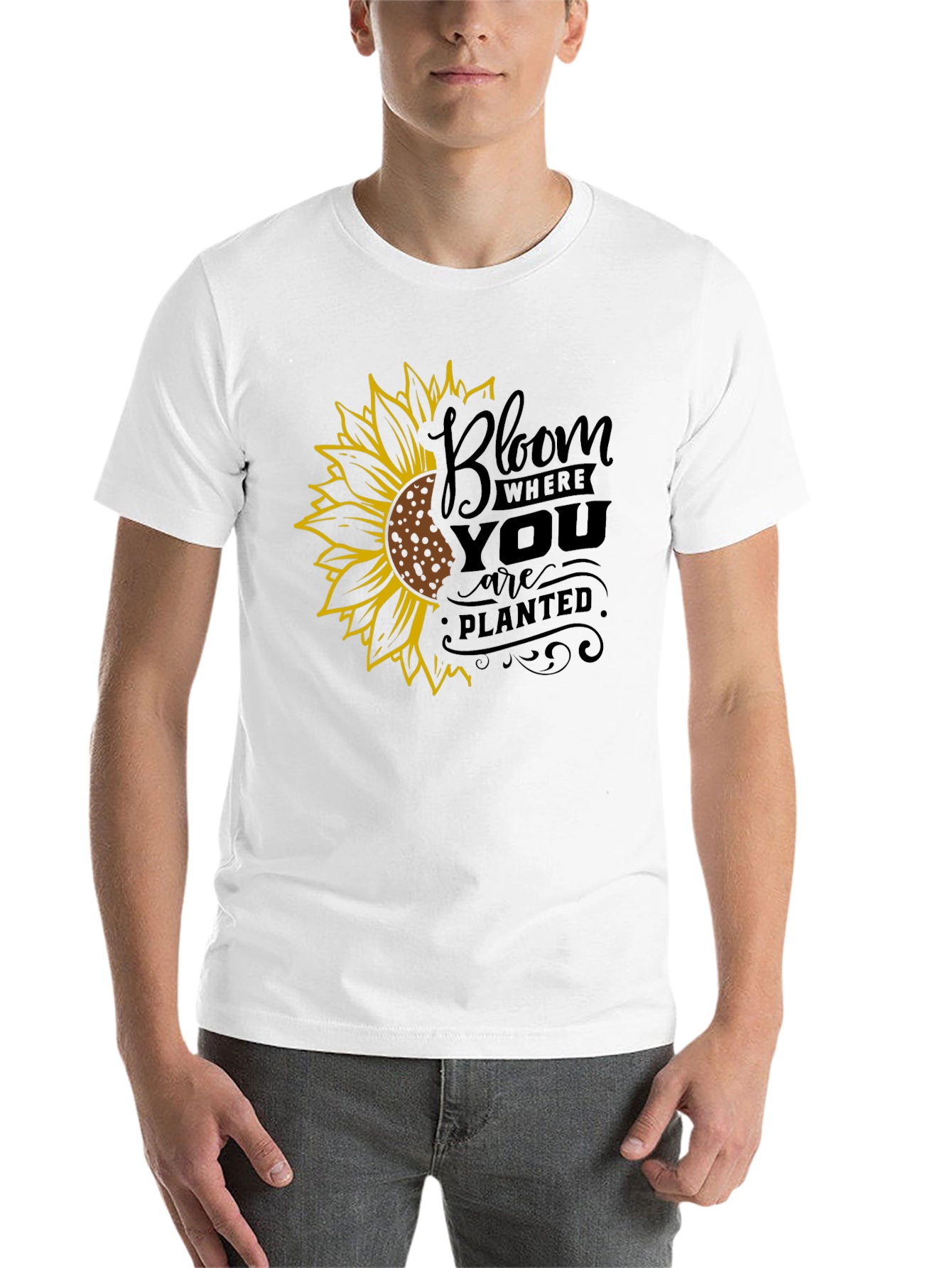Black Bloom Where You Are Planted Sunflower Black T-Shirt view 14