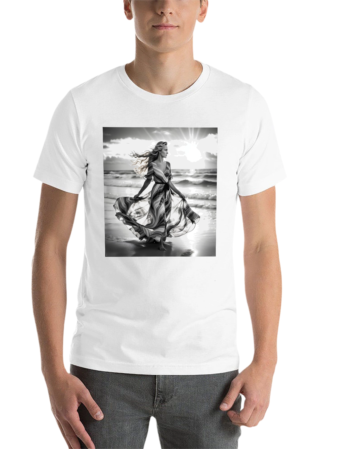 Black Elegant Woman on Beach T-Shirt view 14