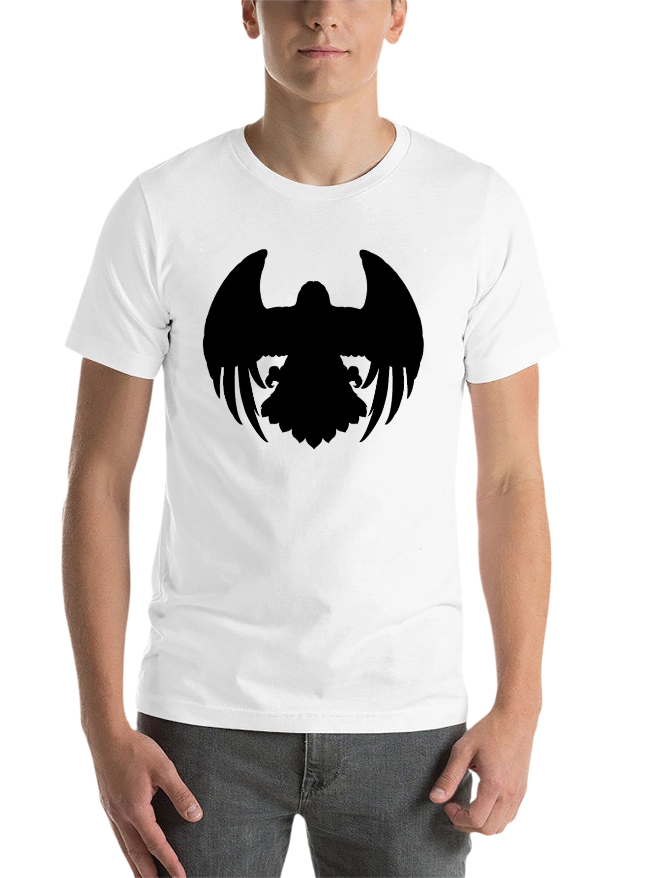 Black Men's Black T-Shirt with Eagle Graphic view 14