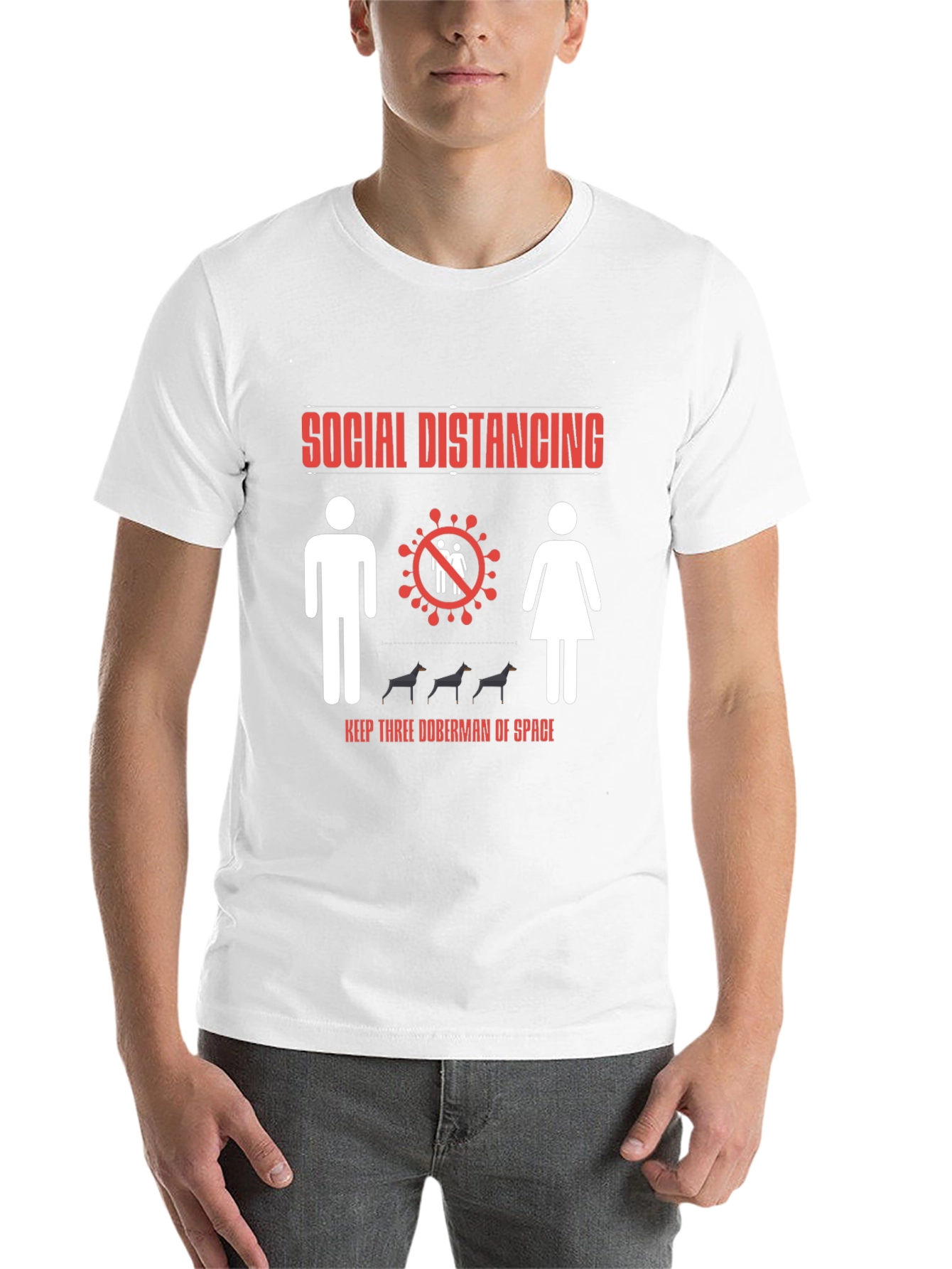 Black Social Distancing Doberman T-Shirt view 14
