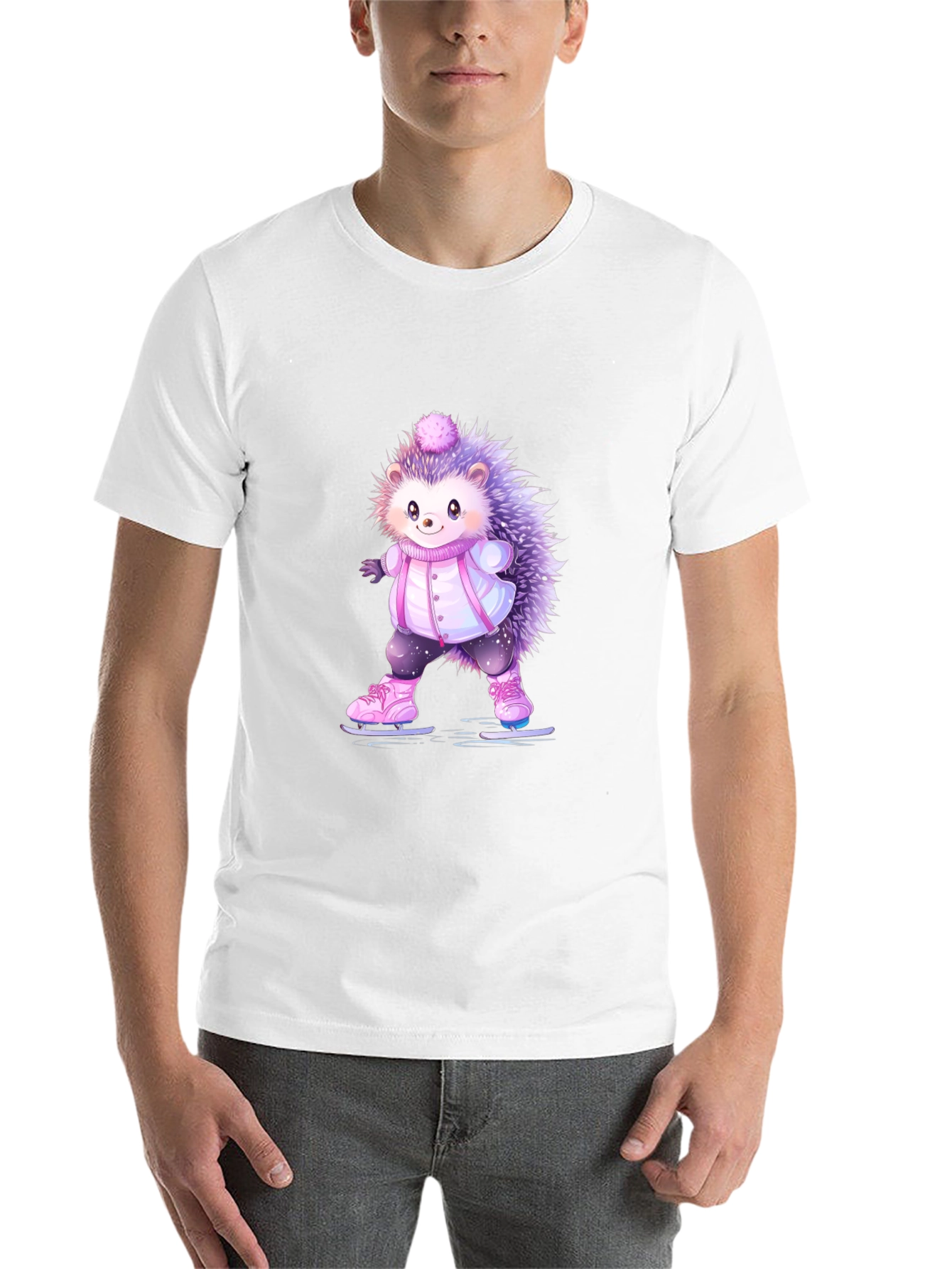 Black Cute Hedgehog Ice Skating T-Shirt view 14