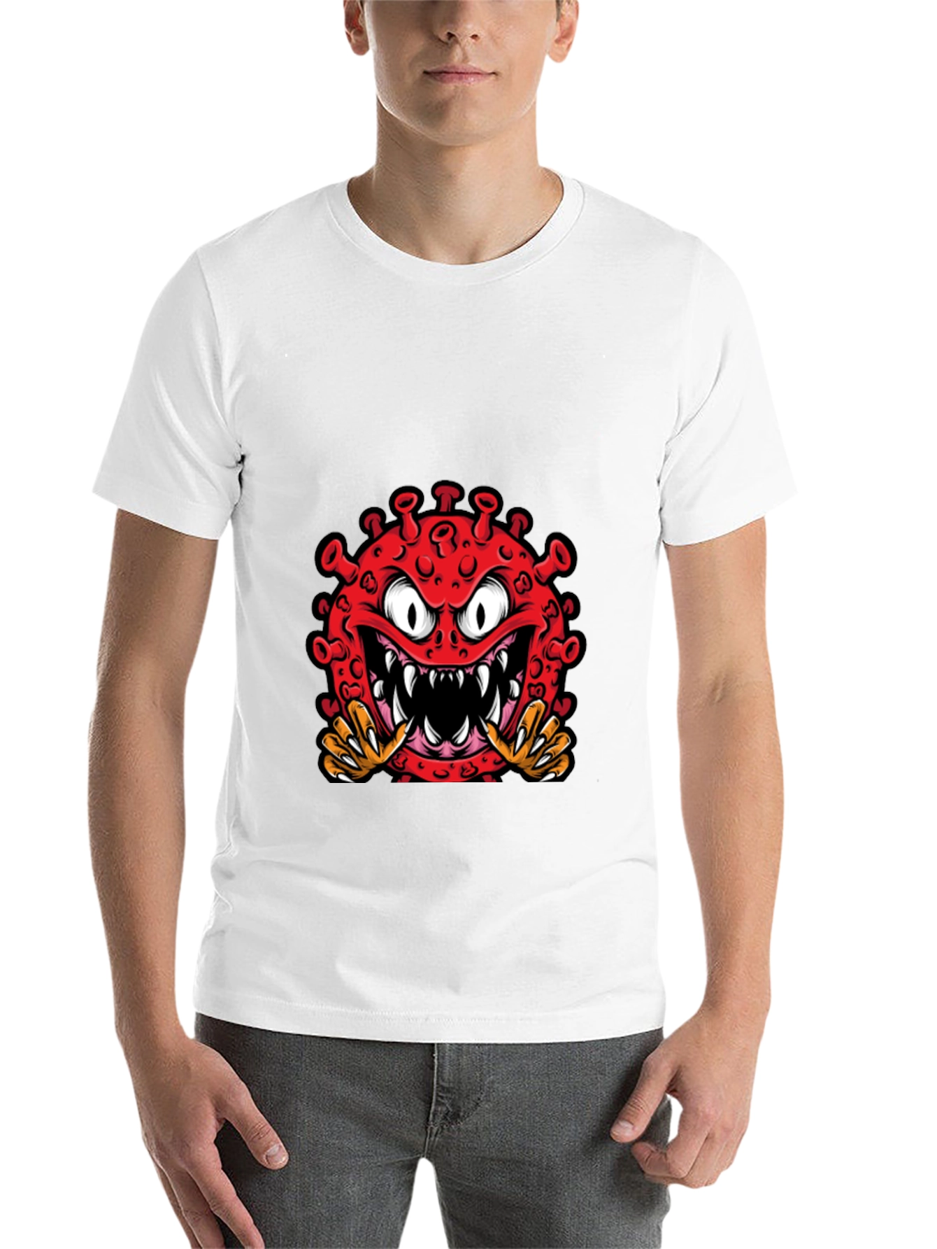 Black Cartoon Virus Graphic Tee - Novelty T-Shirt view 14