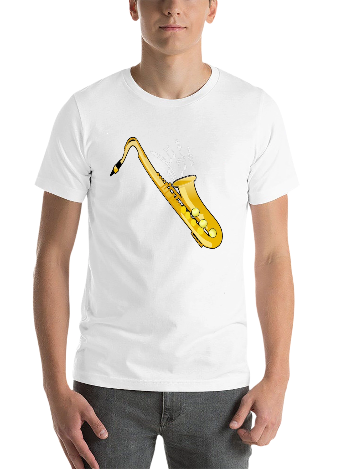 Black Saxophone Music Notes Graphic Tee view 14
