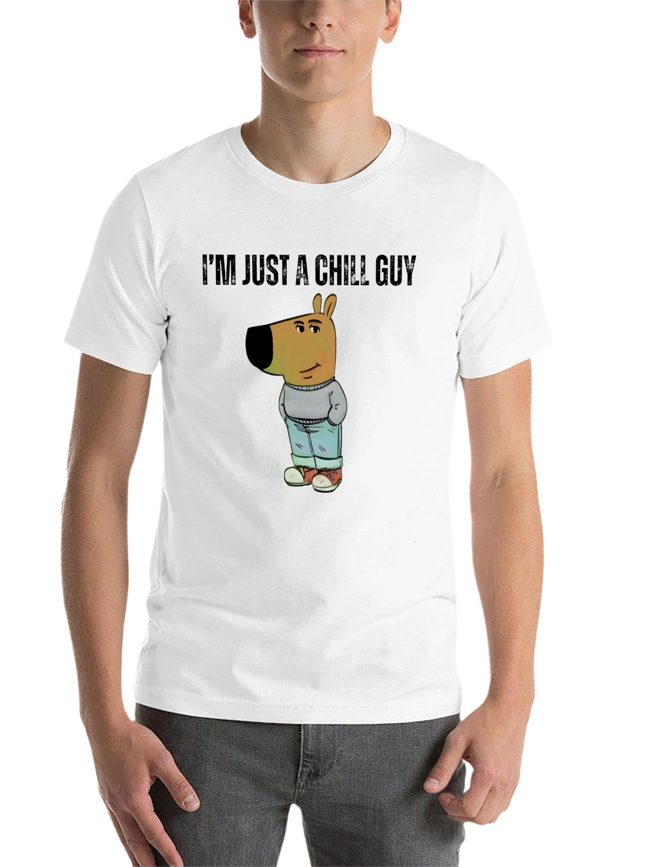 Black Chill Guy Cartoon Dog T-Shirt view 14