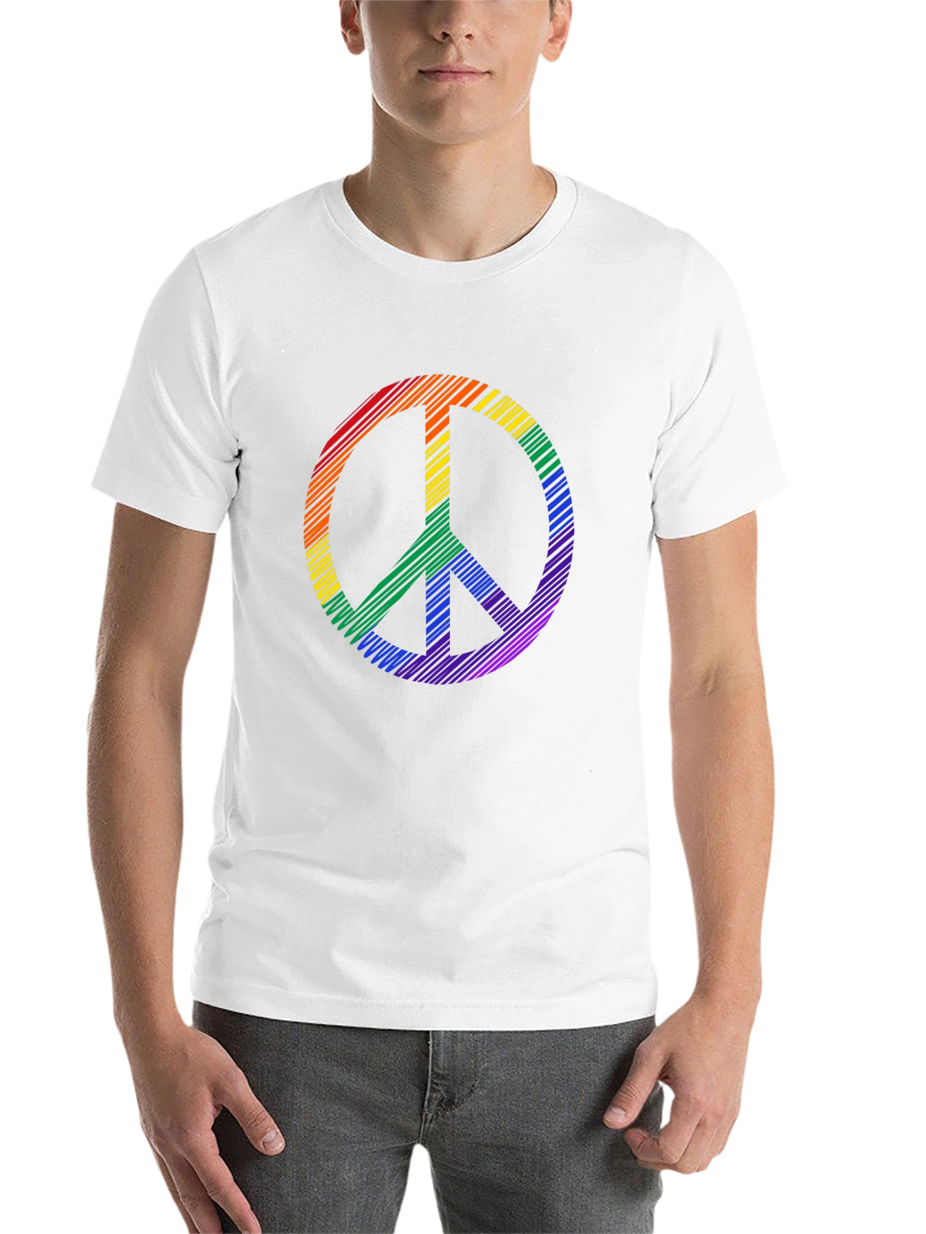 Black Rainbow Peace Sign Graphic Tee - Black Cotton Casual Shirt view 14
