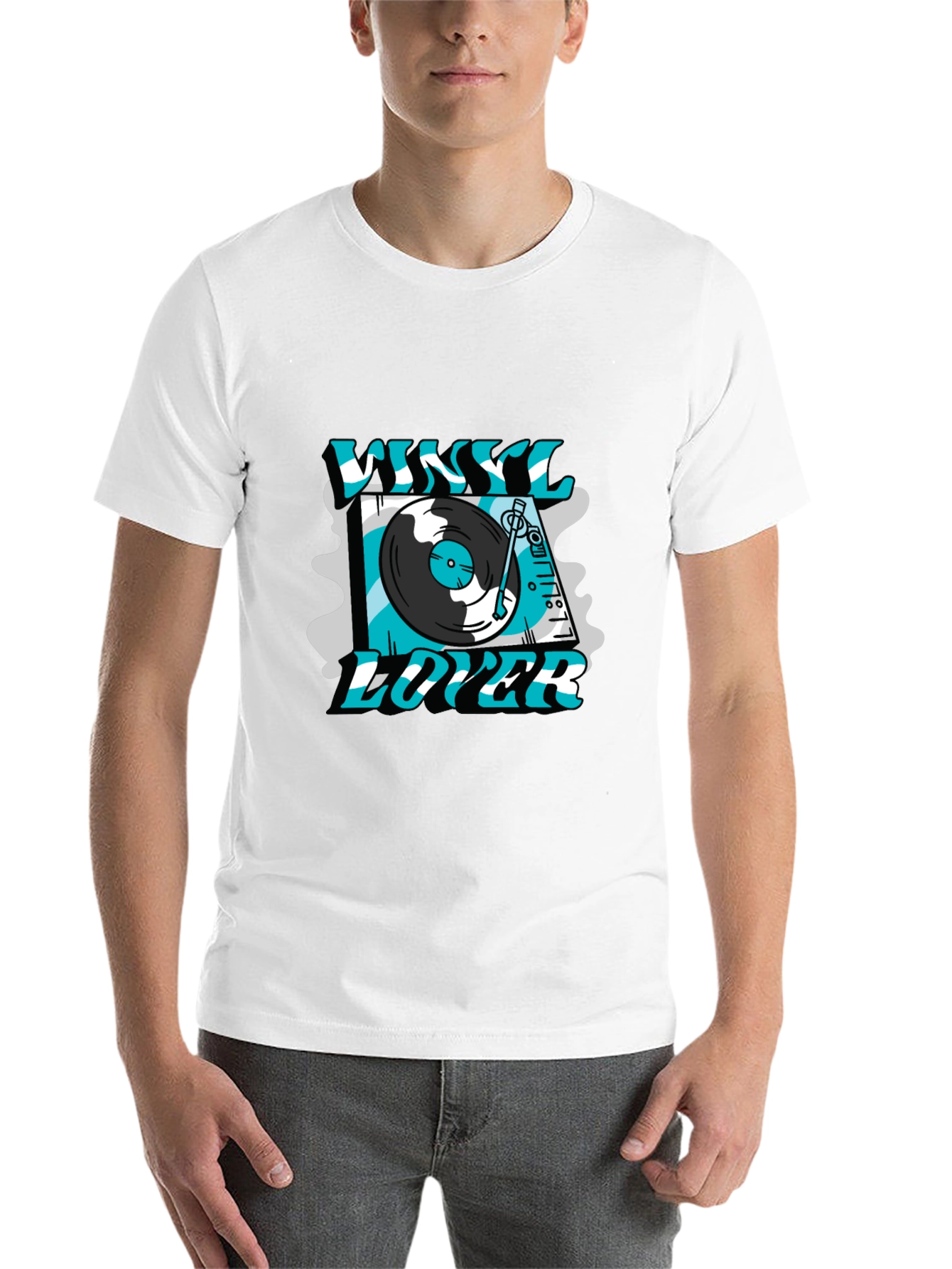 Black Vinyl Lover Graphic Tee - Black Cotton T-Shirt view 14