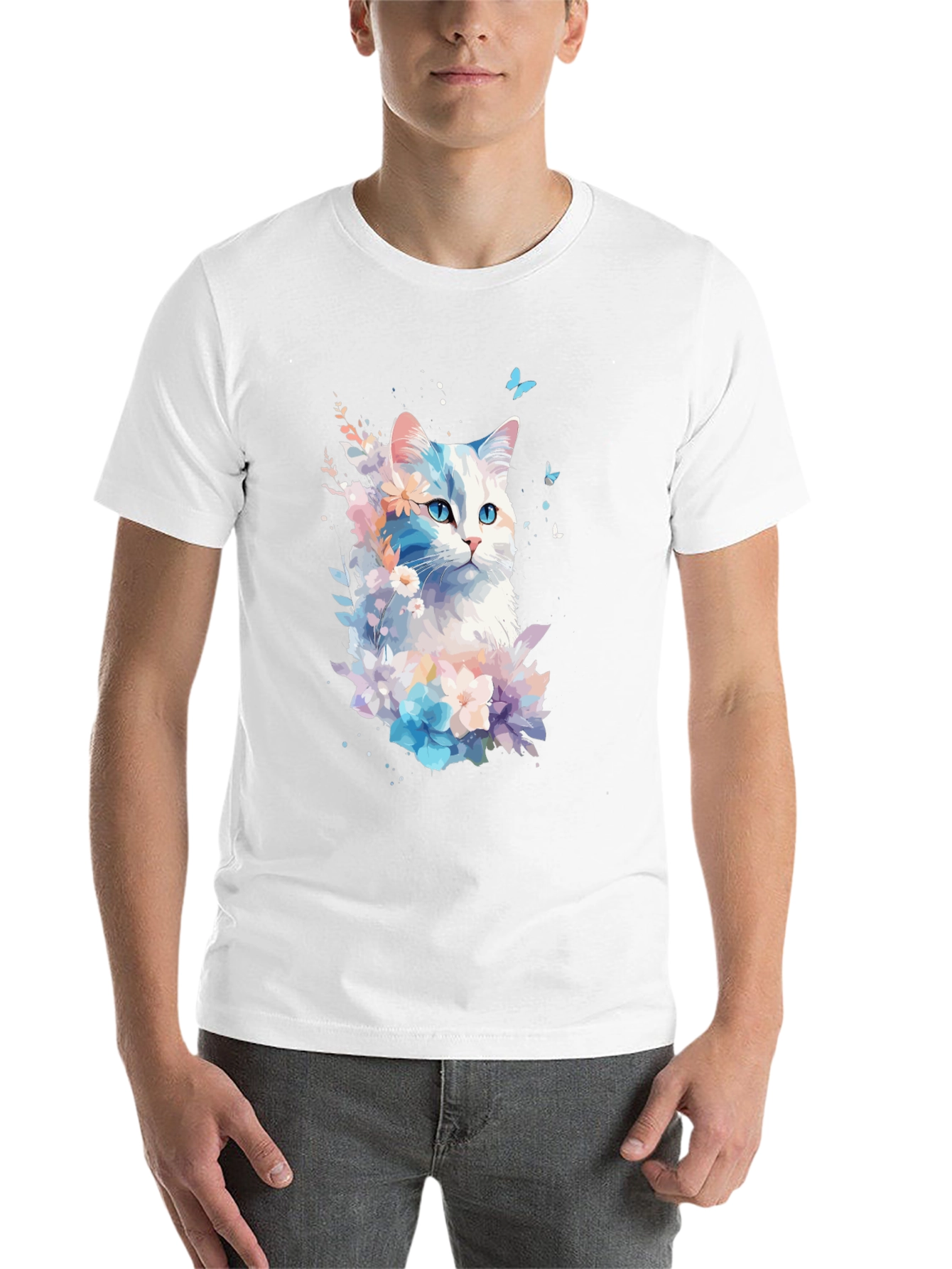 Black Floral Cat Graphic Black T-Shirt view 14