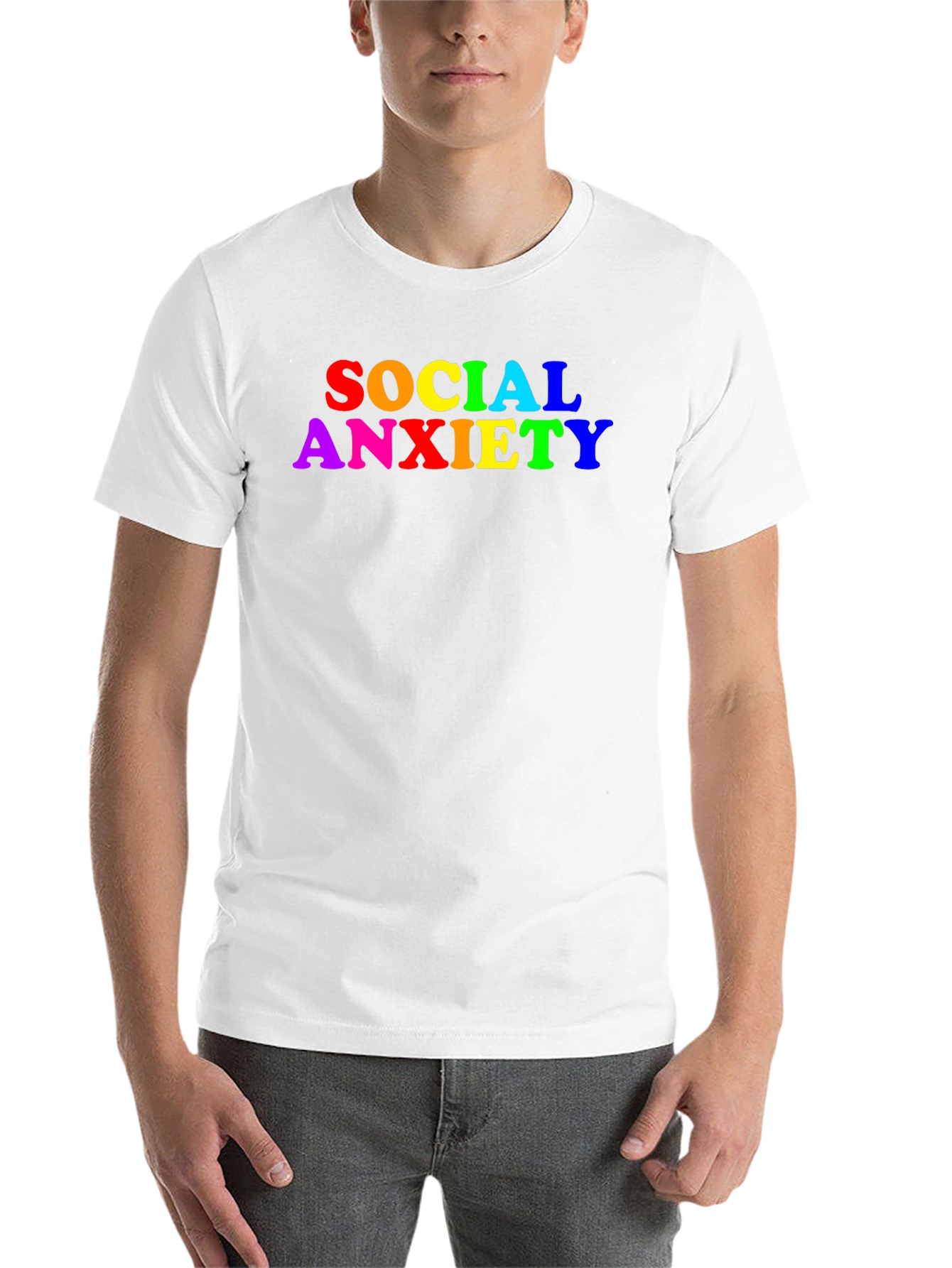 Black Social Anxiety Rainbow Text Black T-Shirt view 14