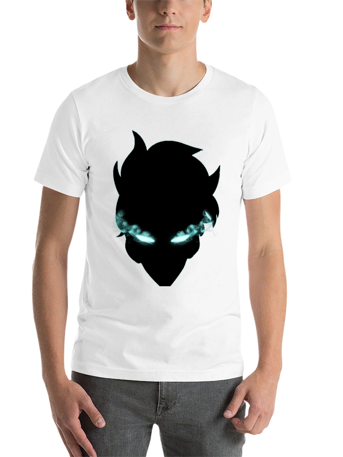 Black Black Graphic Tee: Mystical Glowing Eyes Design view 14
