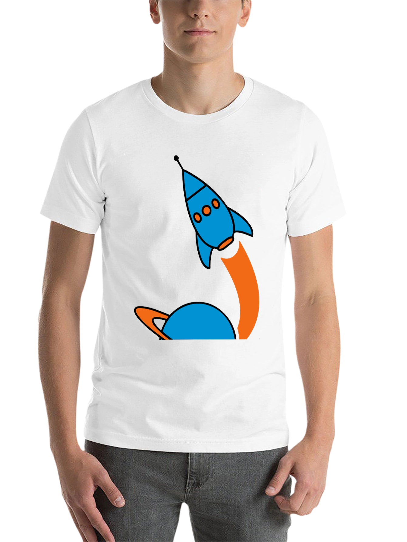 Black Retro Rocket Launch Graphic Tee - Black Cotton view 14