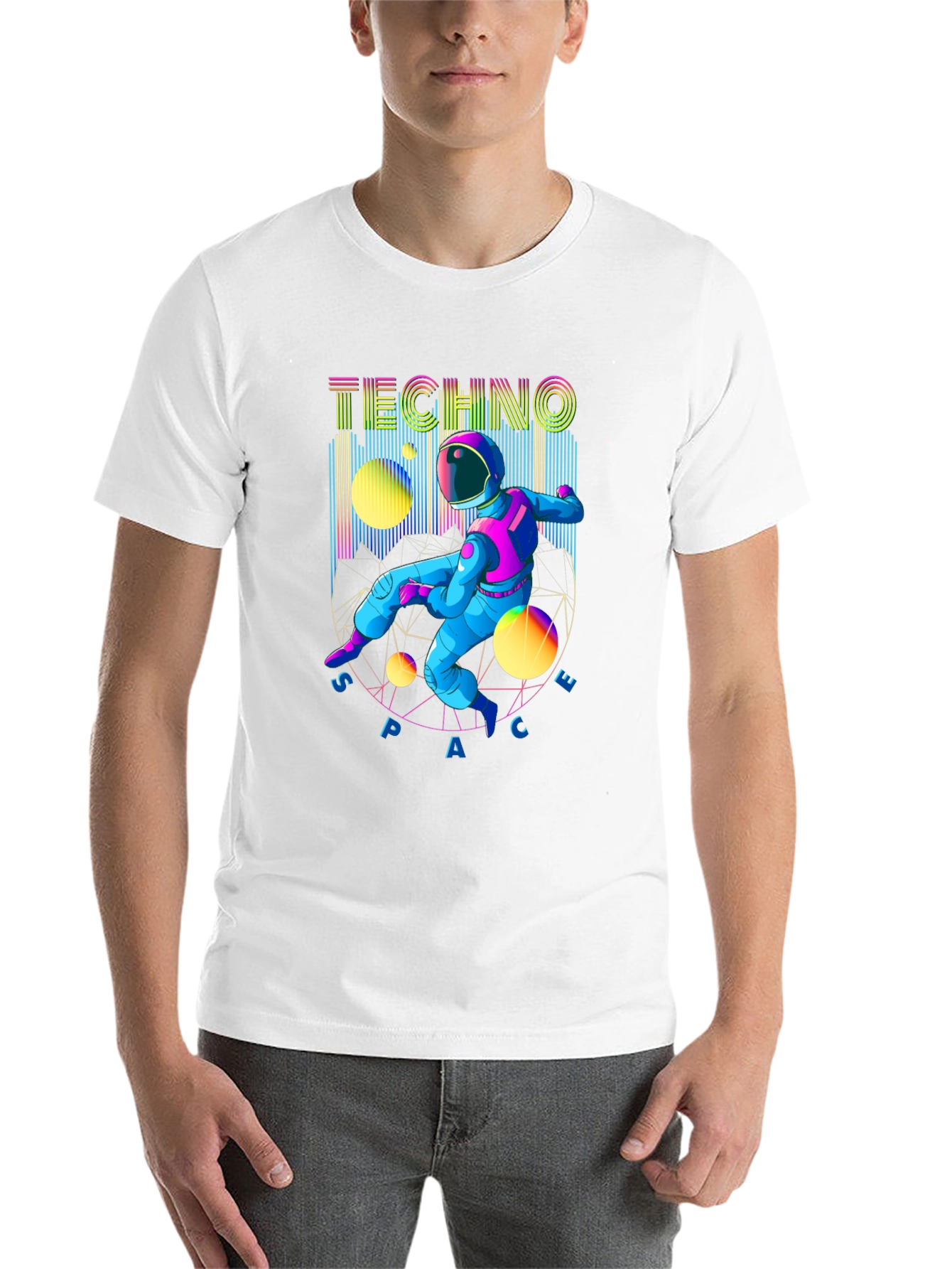 Black Techno Space T-Shirt - Retro Astronaut Design view 14