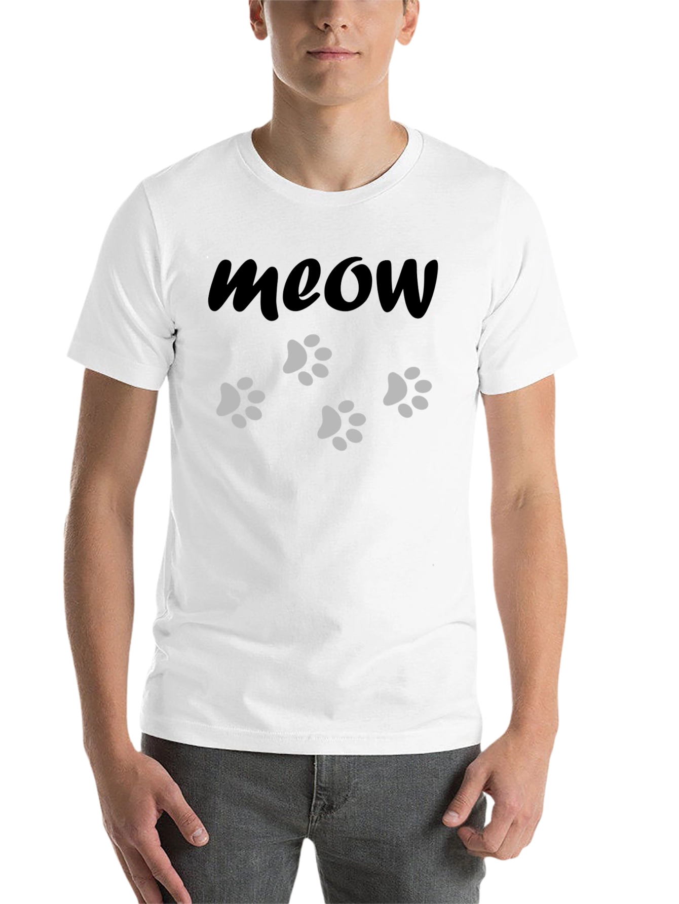 Meow Cat Paw Print Black T-Shirt - 14