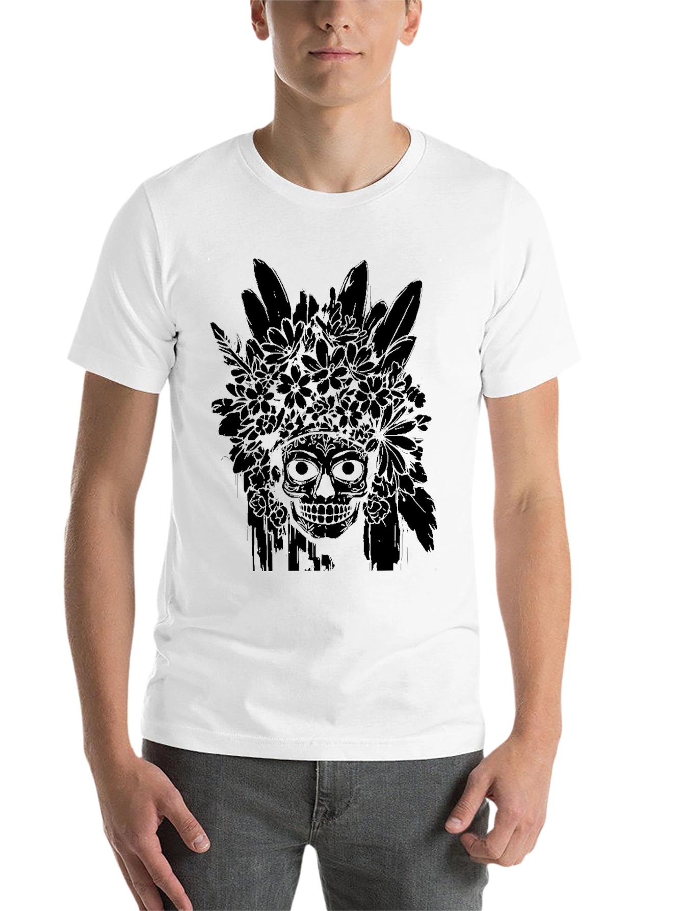 Black Floral Skull Graphic Tee - Men's Black T-Shirt view 14