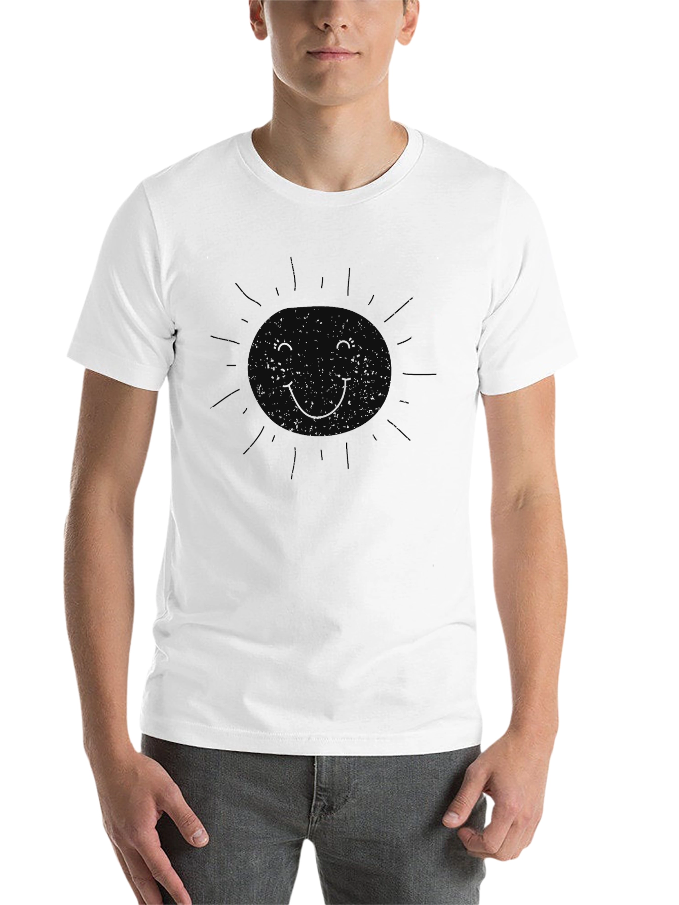 Black Men's Black Graphic T-Shirt - Subtle Sun Design view 14