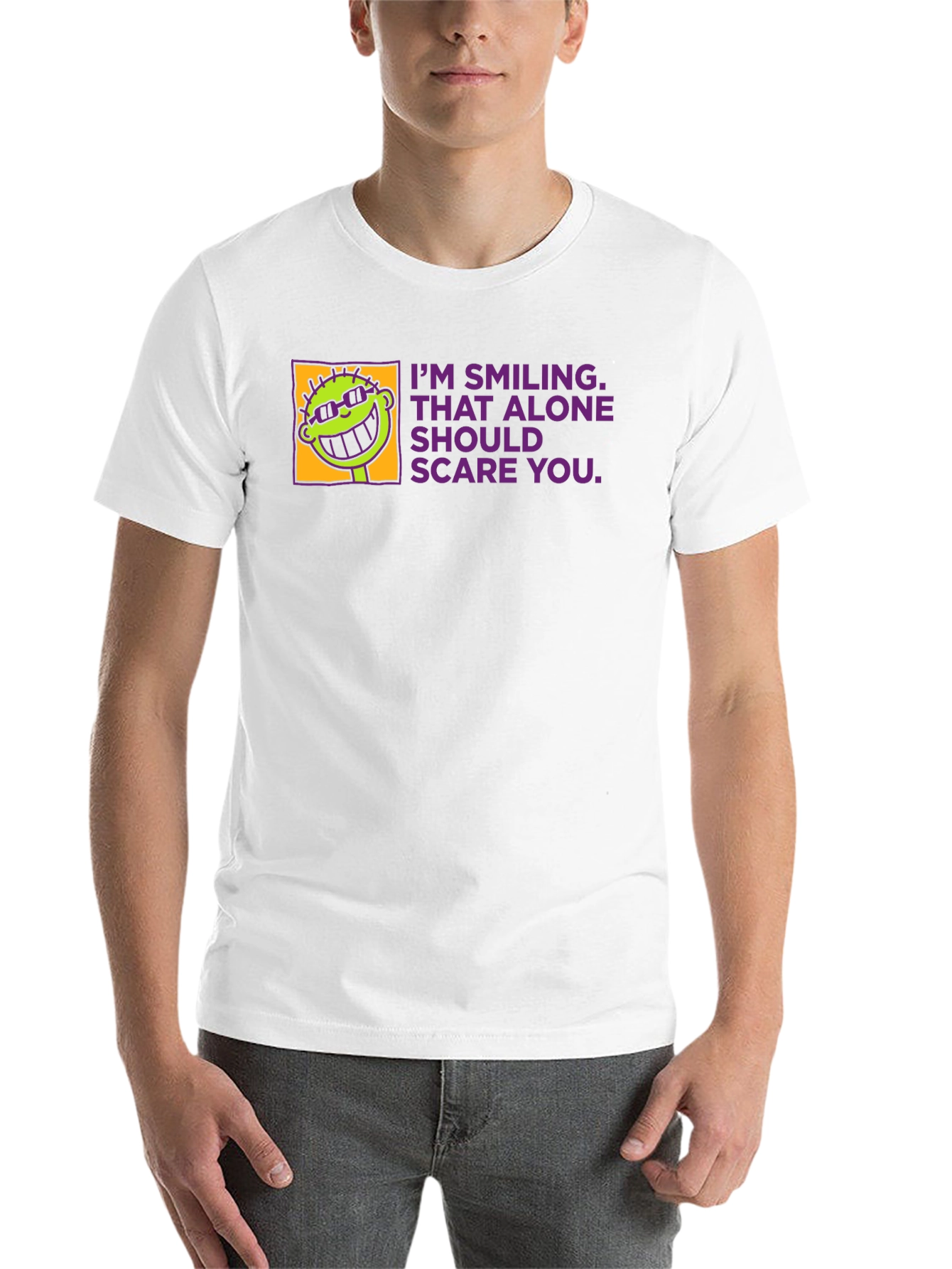 Black Smiling Alone Tee - Funny Graphic T-Shirt view 14