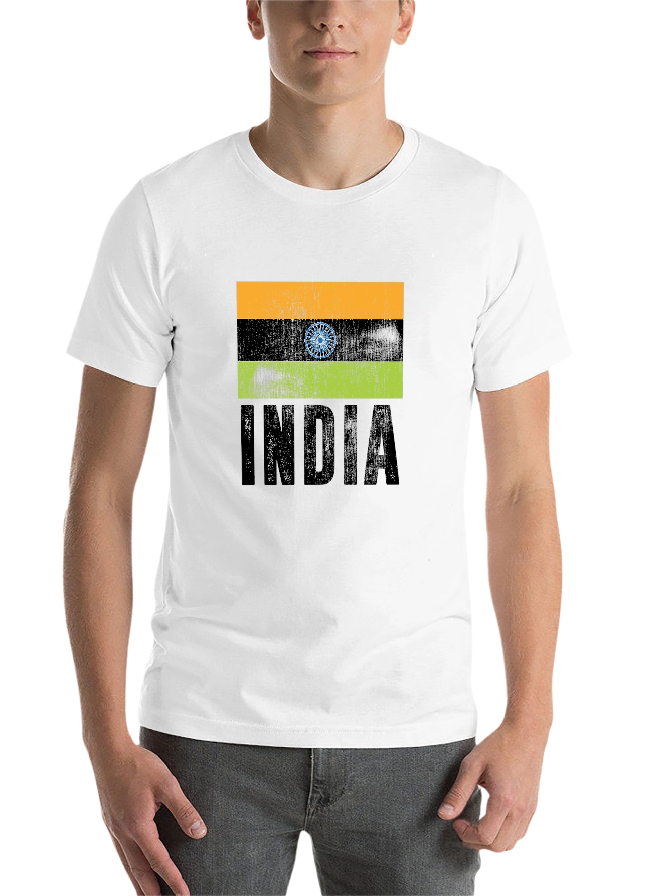 Black India Flag Graphic T-Shirt - Black Crew Neck Tee view 14