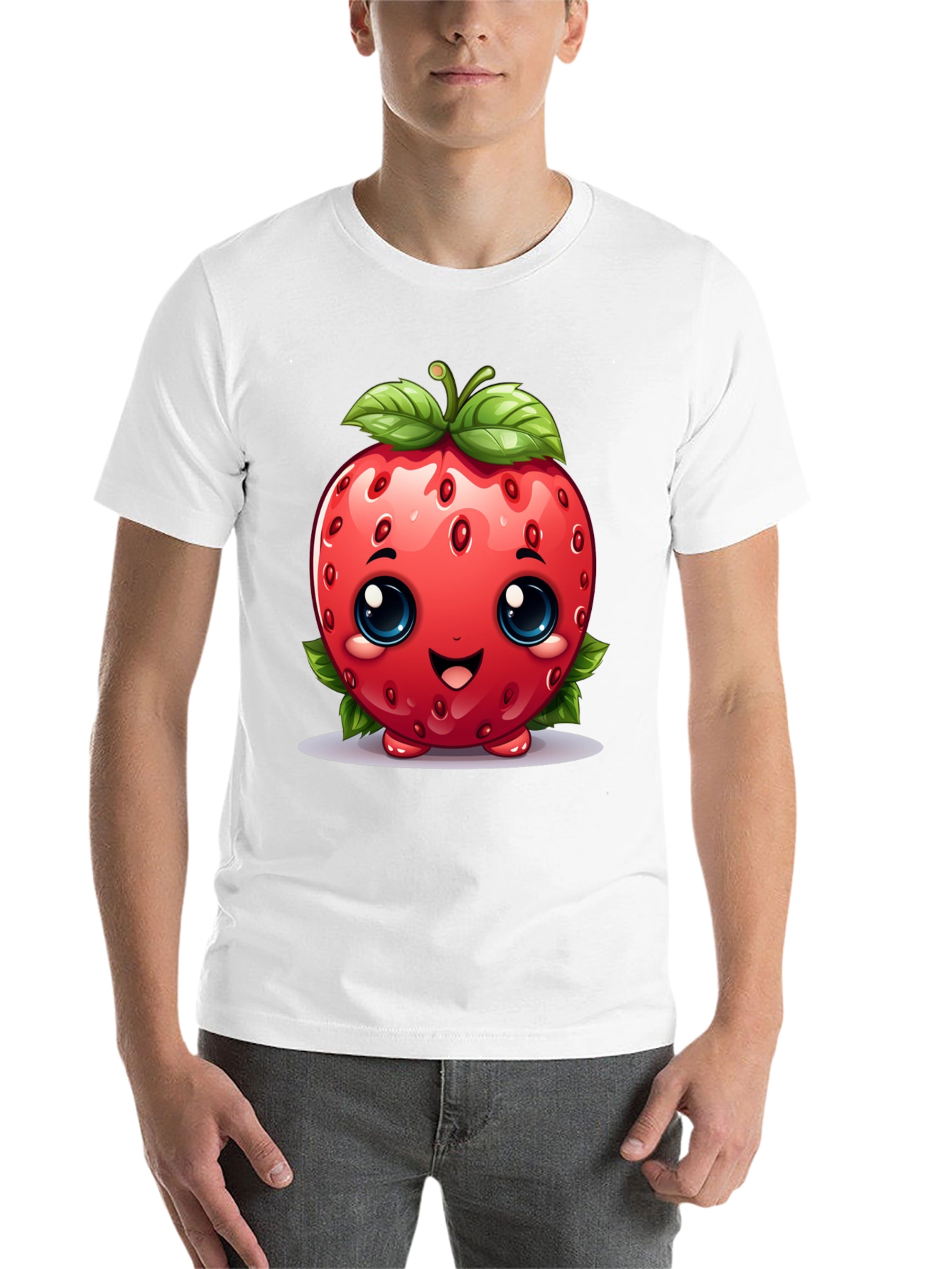 Black Cute Strawberry Character Black T-shirt view 14