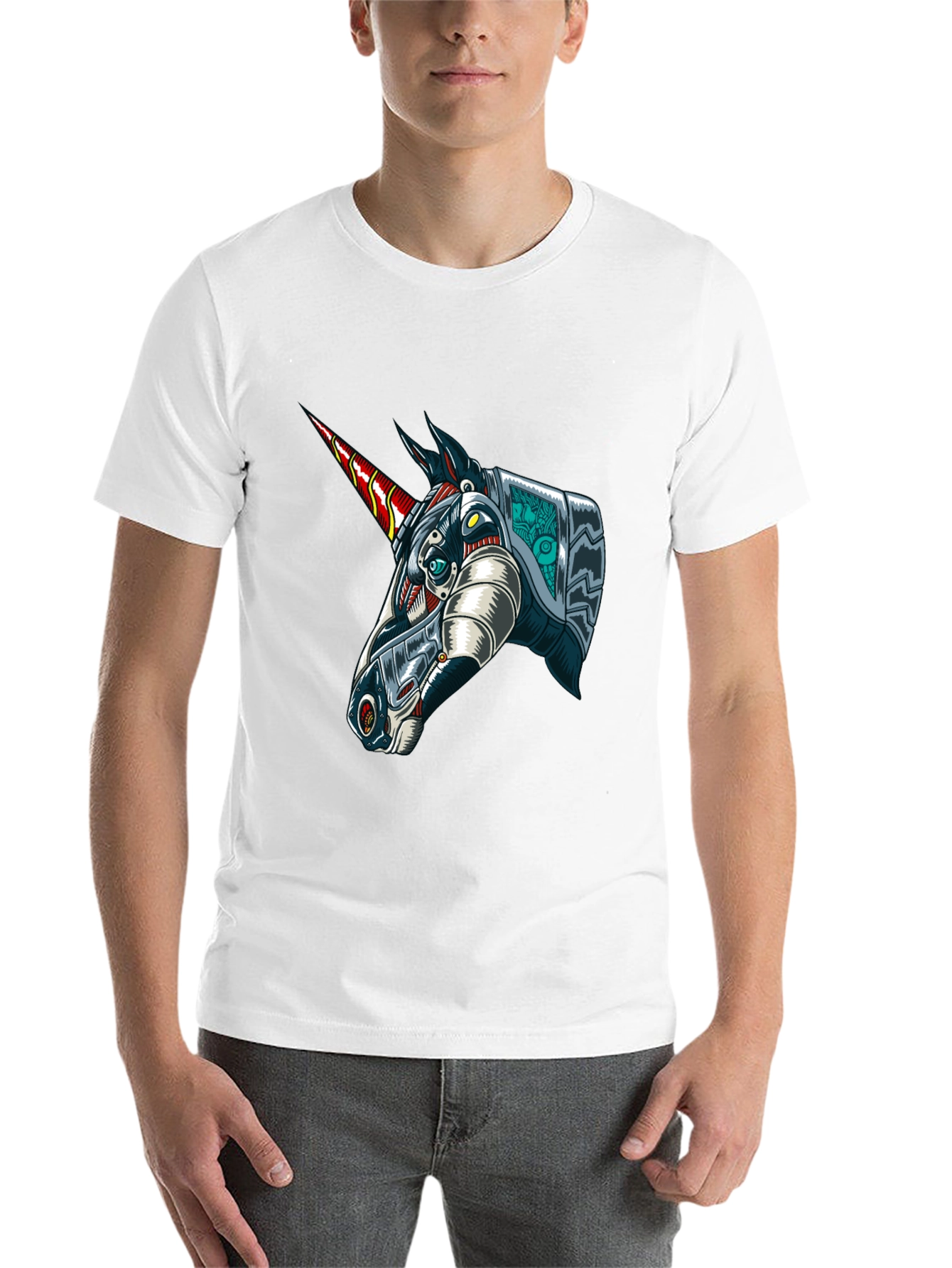 Black Robot Unicorn Graphic Tee - Black Cotton T-Shirt view 14