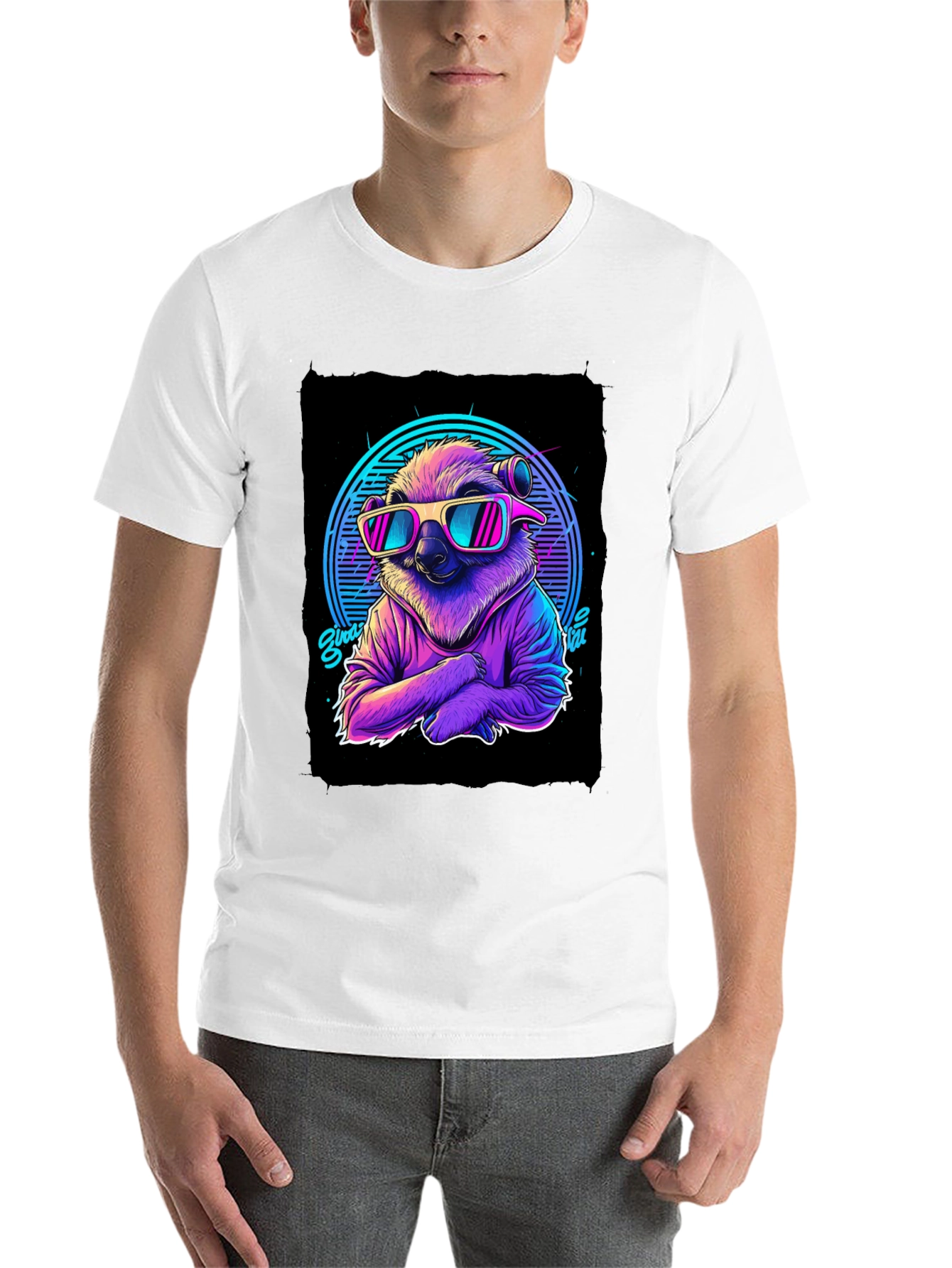 Black Retro Sloth T-Shirt - 80s Vibes view 14