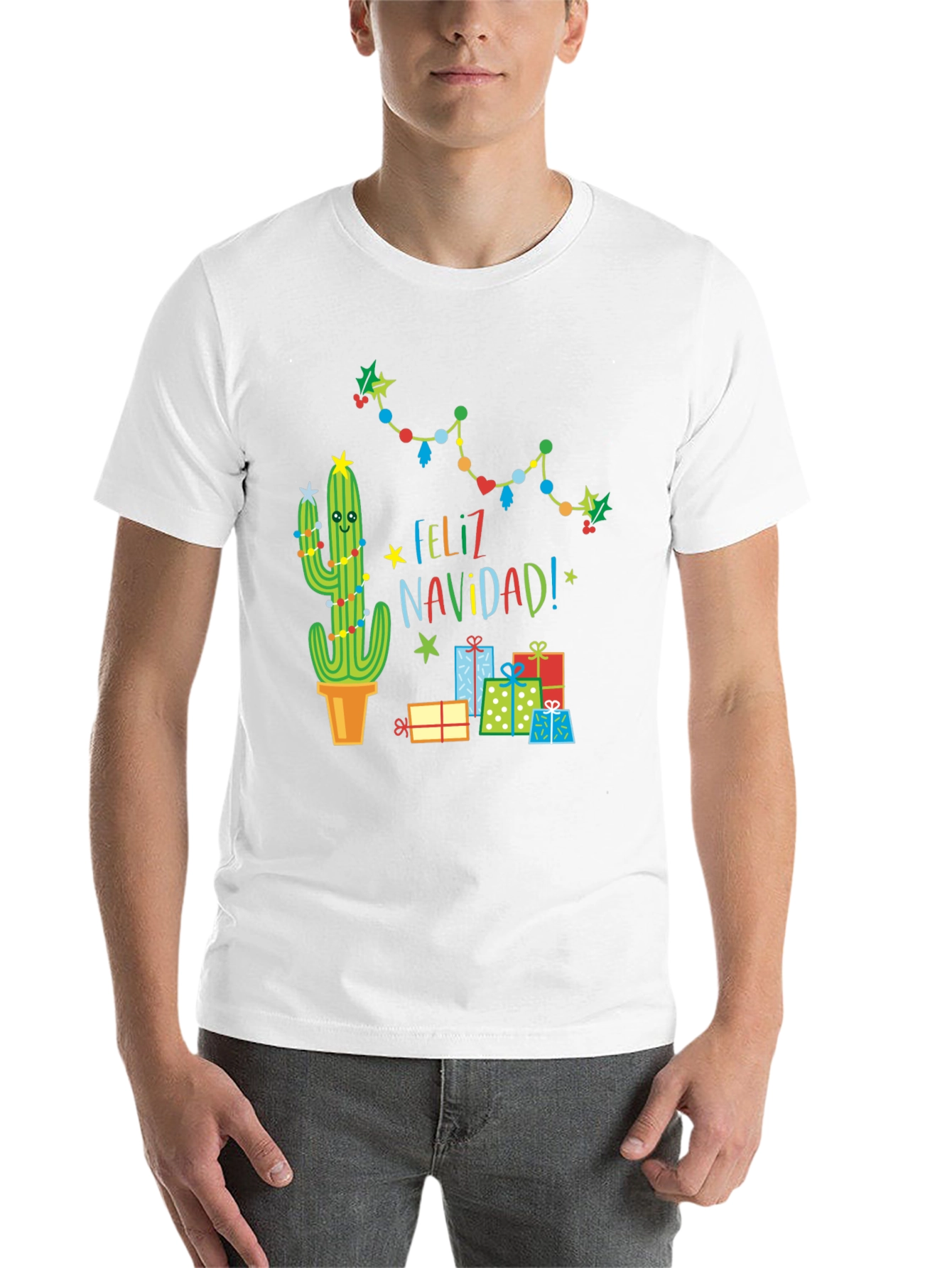 Black Feliz Navidad Cactus T-Shirt - Holiday Gift view 14
