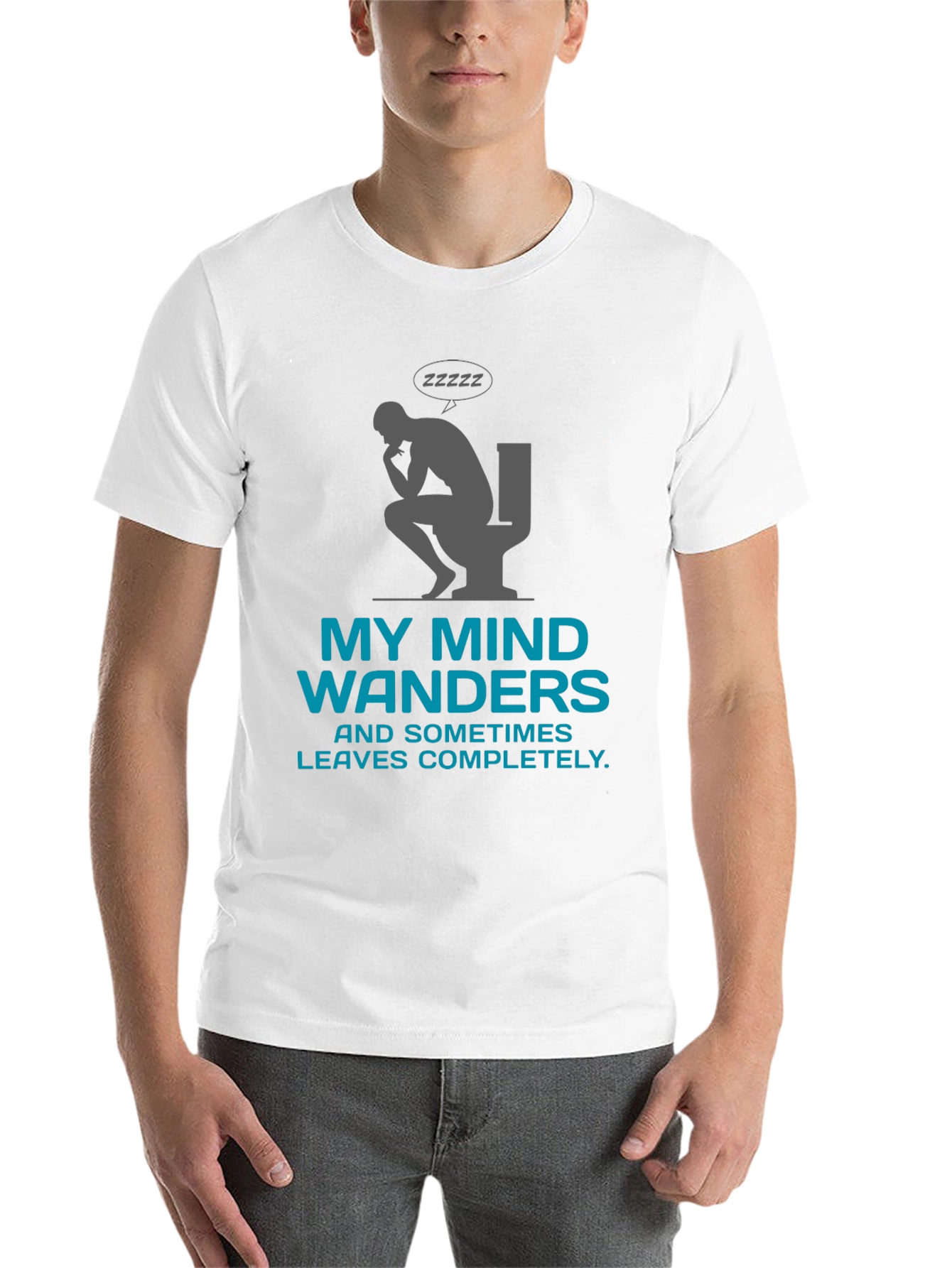 Black My Mind Wanders Funny Graphic Tee view 14