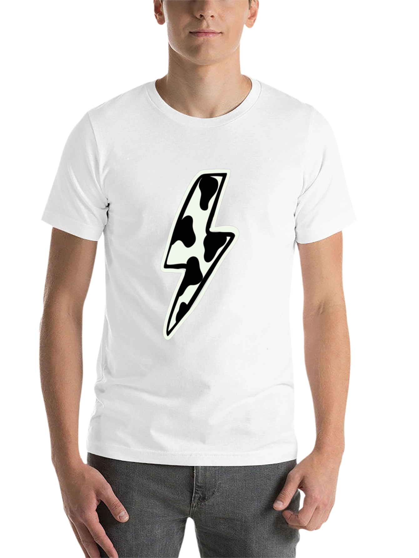 Black Cow Print Lightning Bolt Graphic Tee - Black view 14