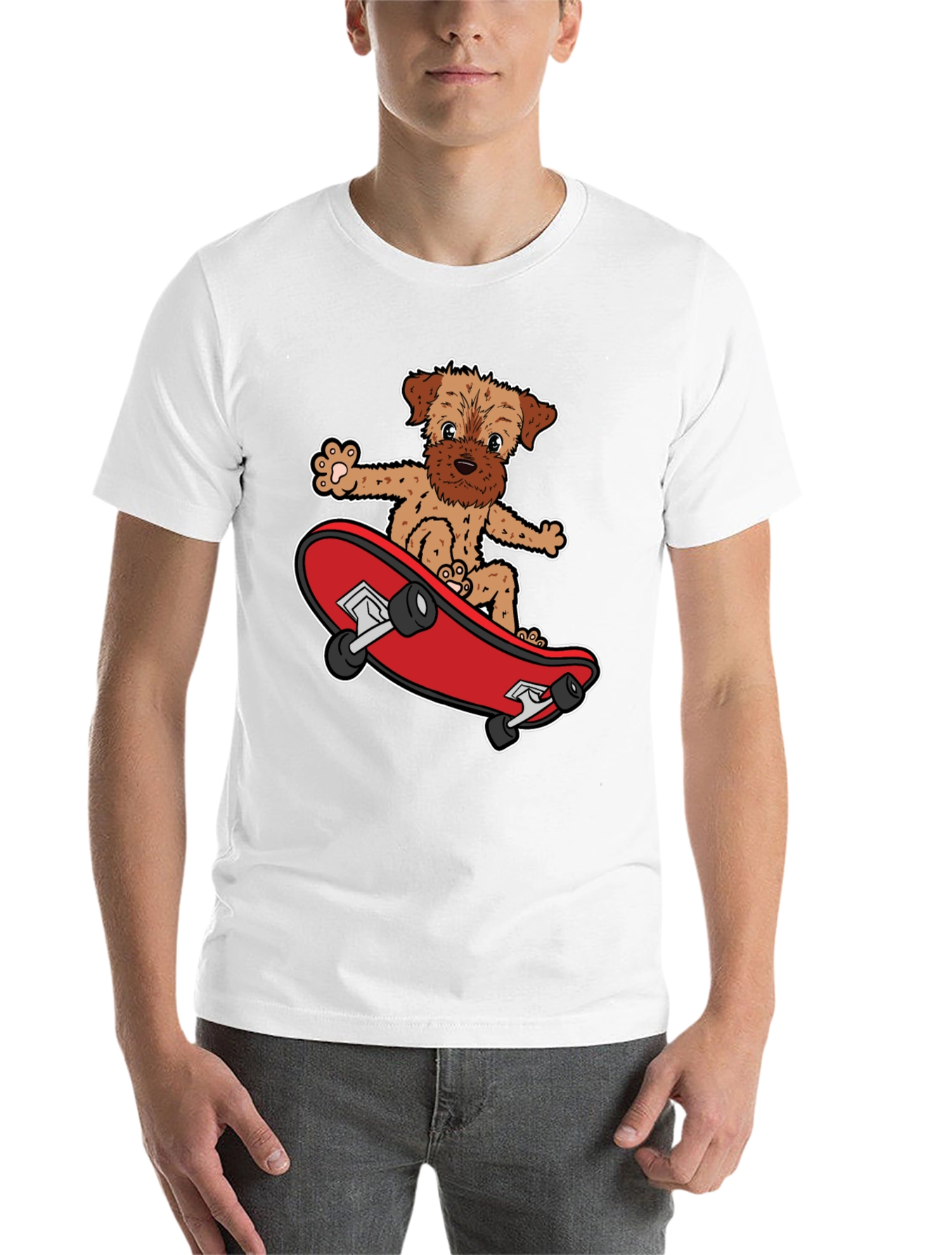 Black Dog Riding Skateboard Black Graphic T-Shirt view 14