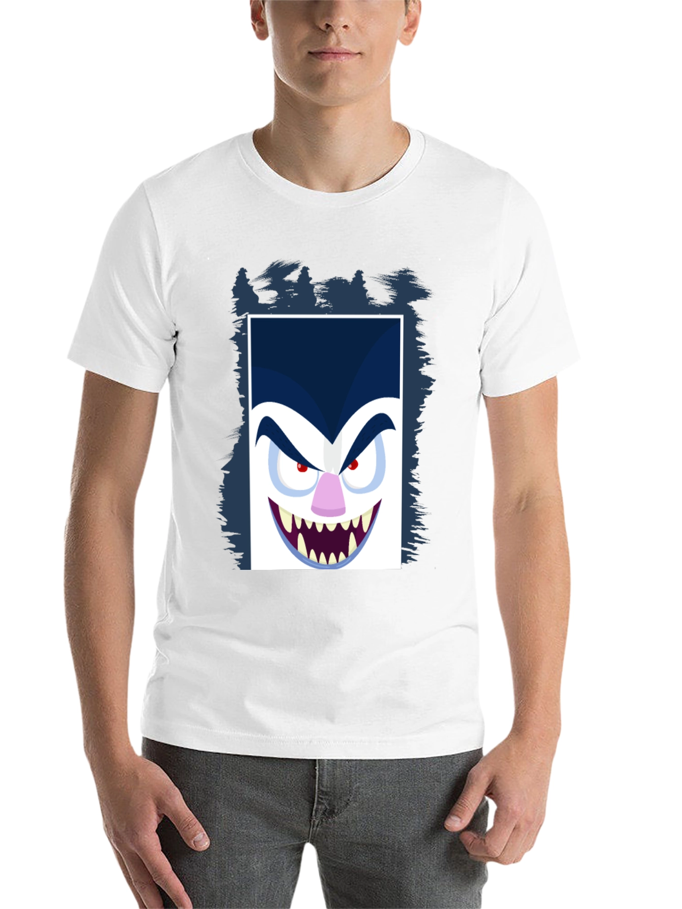 Black Cartoon Vampire Face Graphic Black Tee view 14