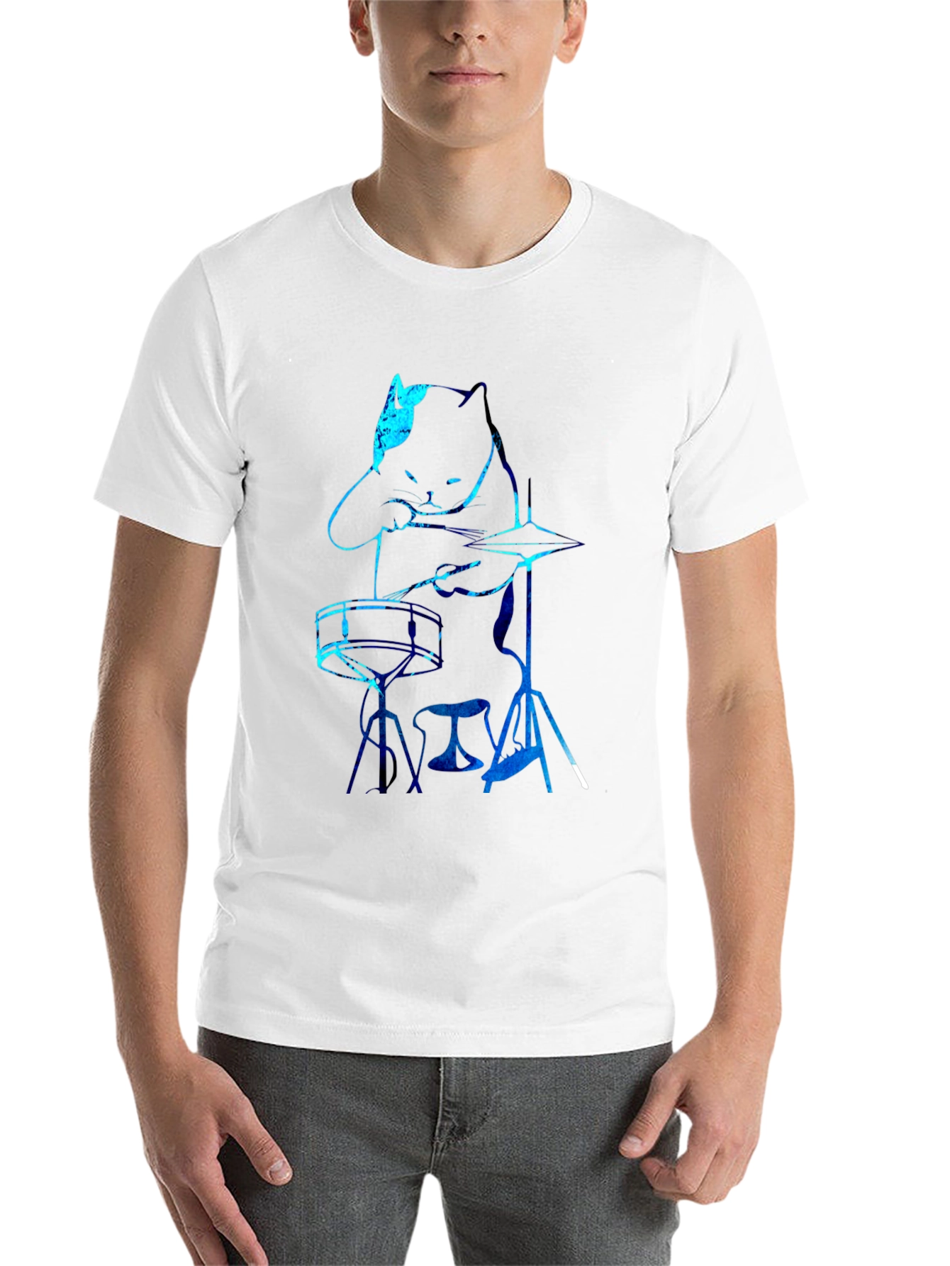 Black Cat Drummer Graphic Tee - Black T-Shirt view 14