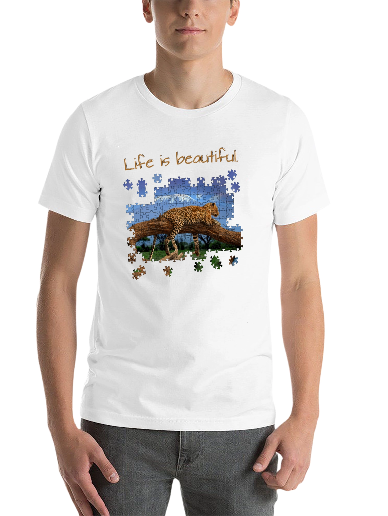Black Life is Beautiful Leopard Puzzle Graphic T-Shirt view 14