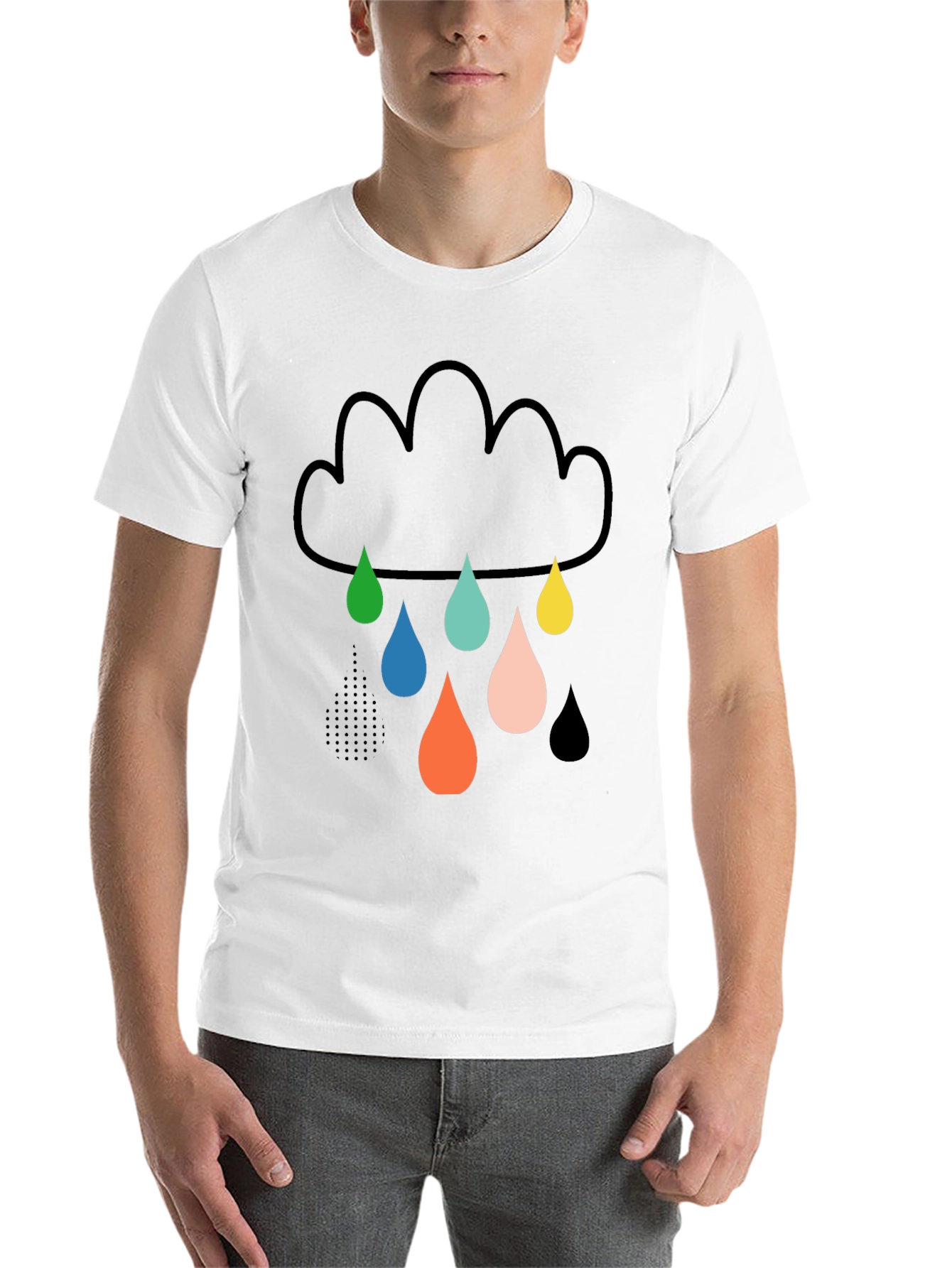 Black Fun Cloud Raindrop Graphic Tee - Soft Cotton T-Shirt view 14