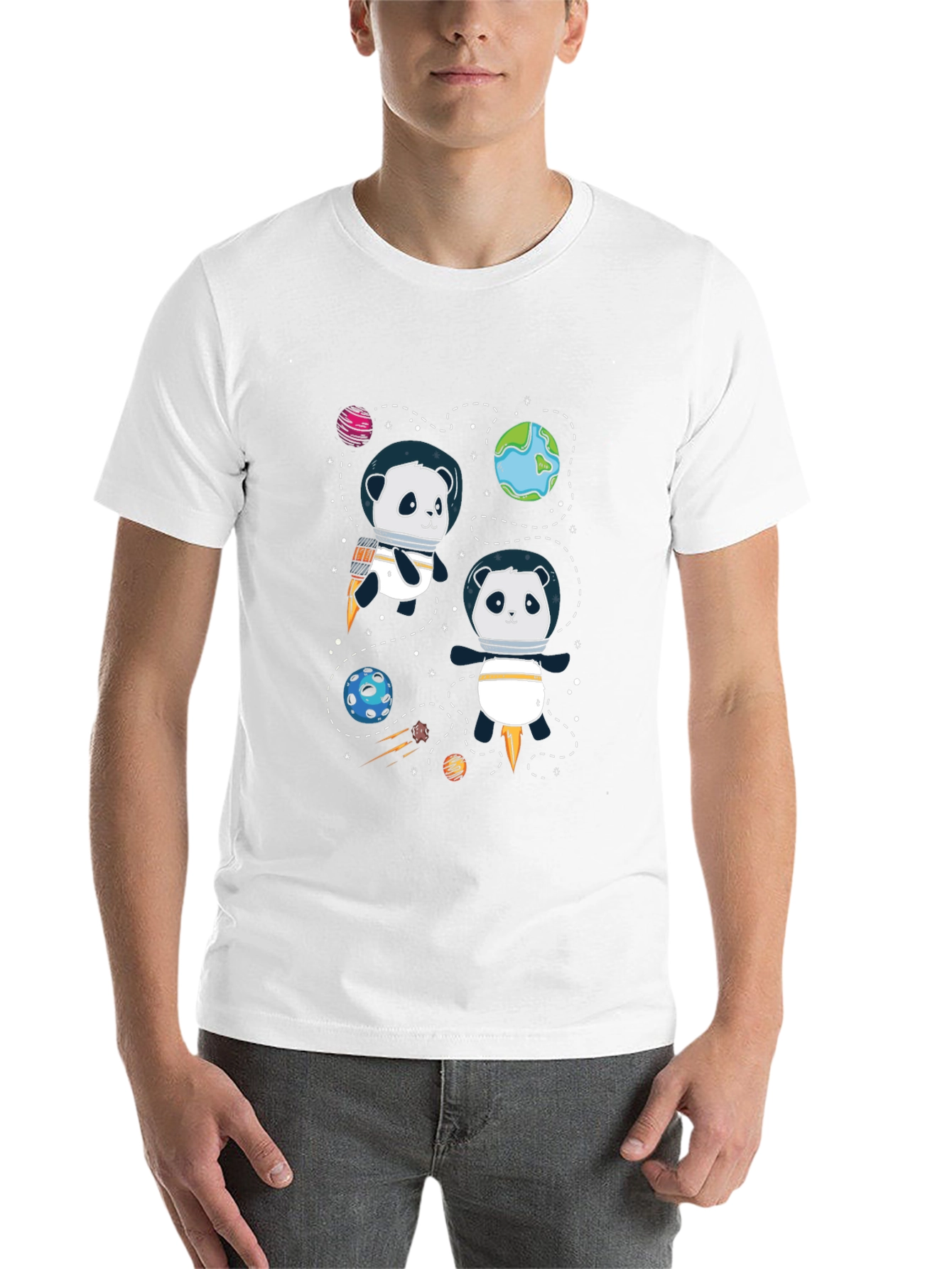 Black Space Panda T-Shirt - Cute Cartoon Graphic Tee view 14