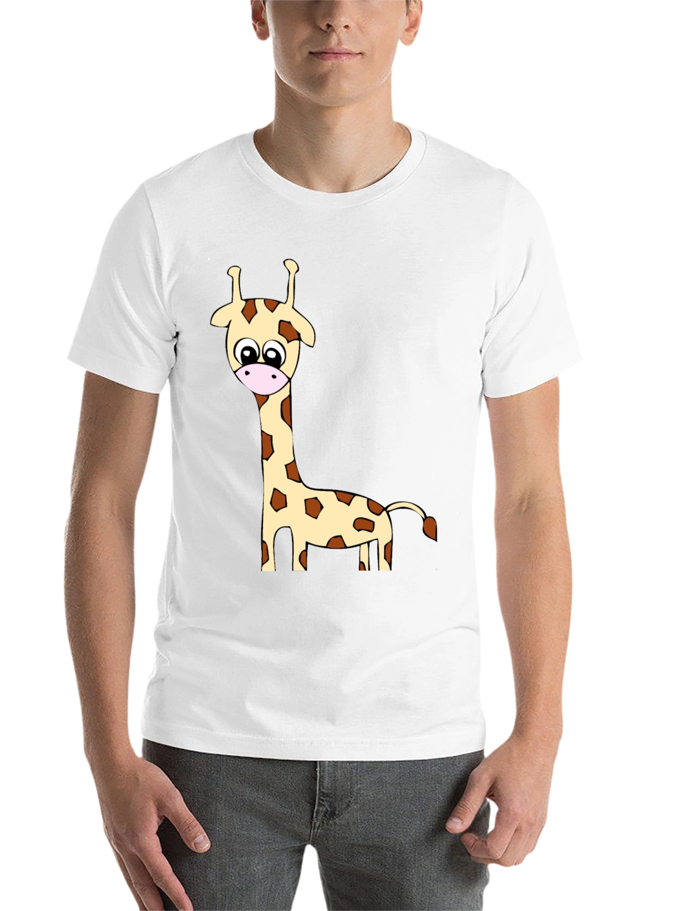 Black Cartoon Giraffe Print Crew Neck T-Shirt view 14