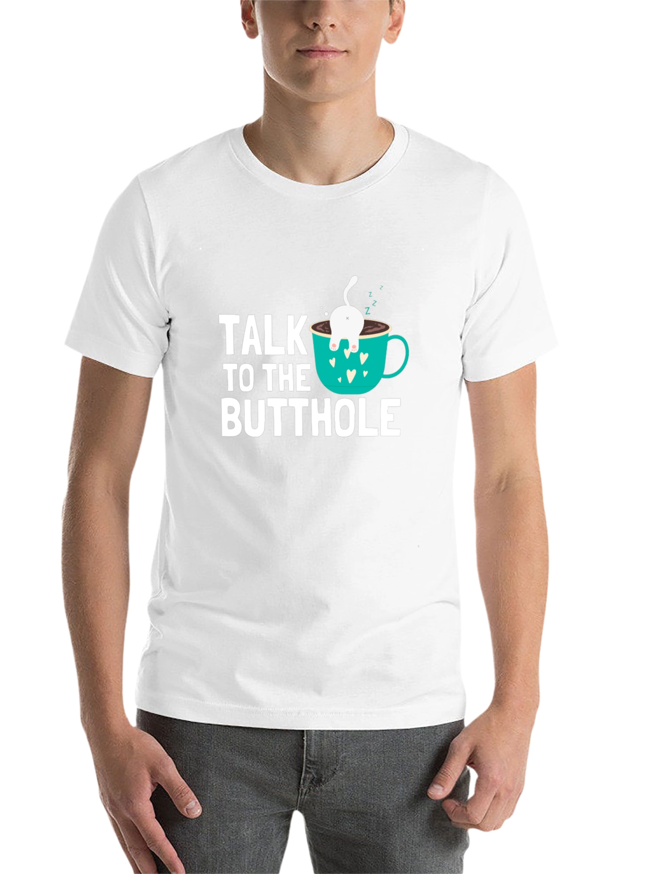 Black Talk to the Butthole Funny Cat Coffee T-Shirt view 14