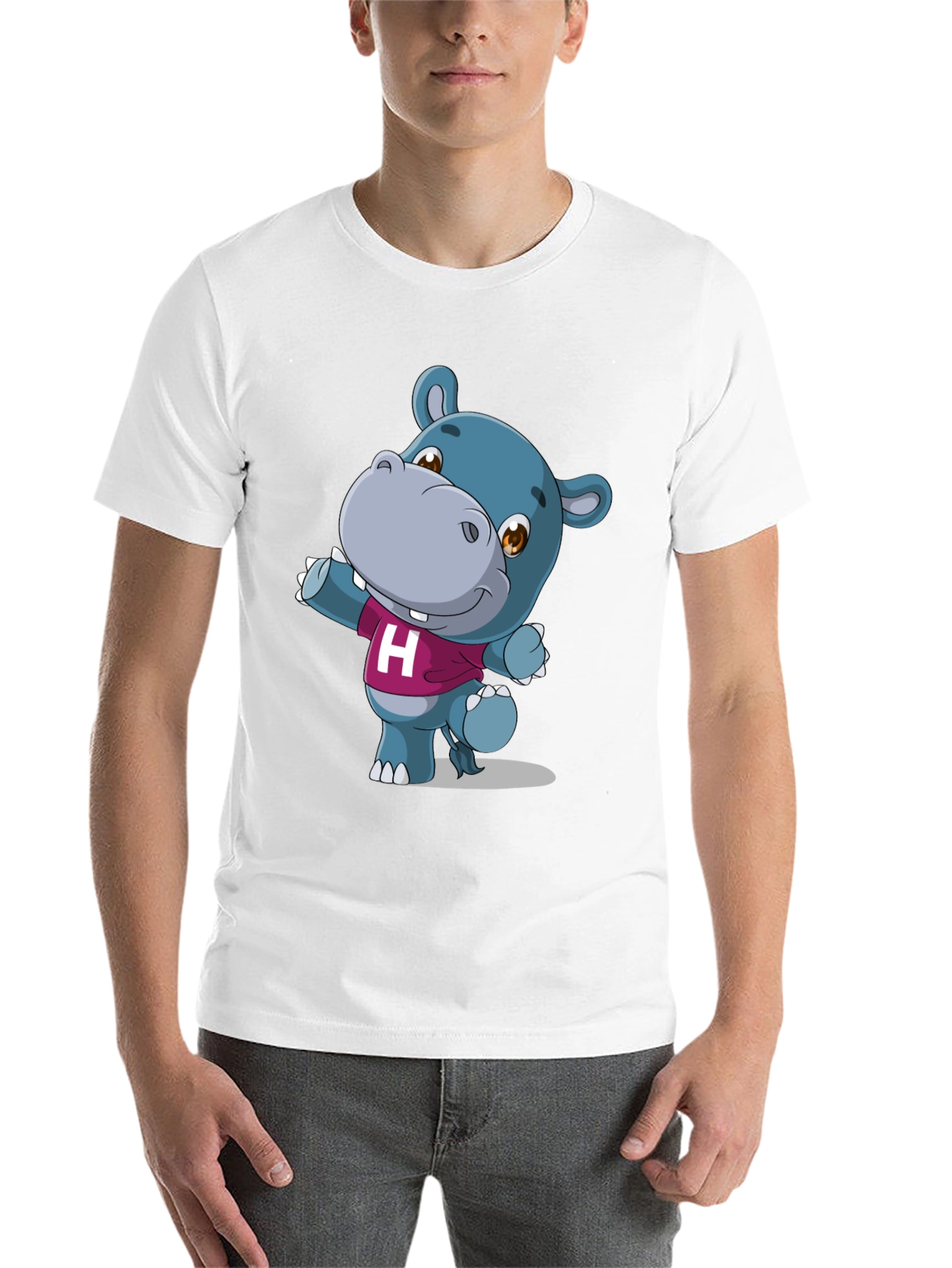 Black Cute Hippo Graphic Tee - Black Unisex Shirt view 14