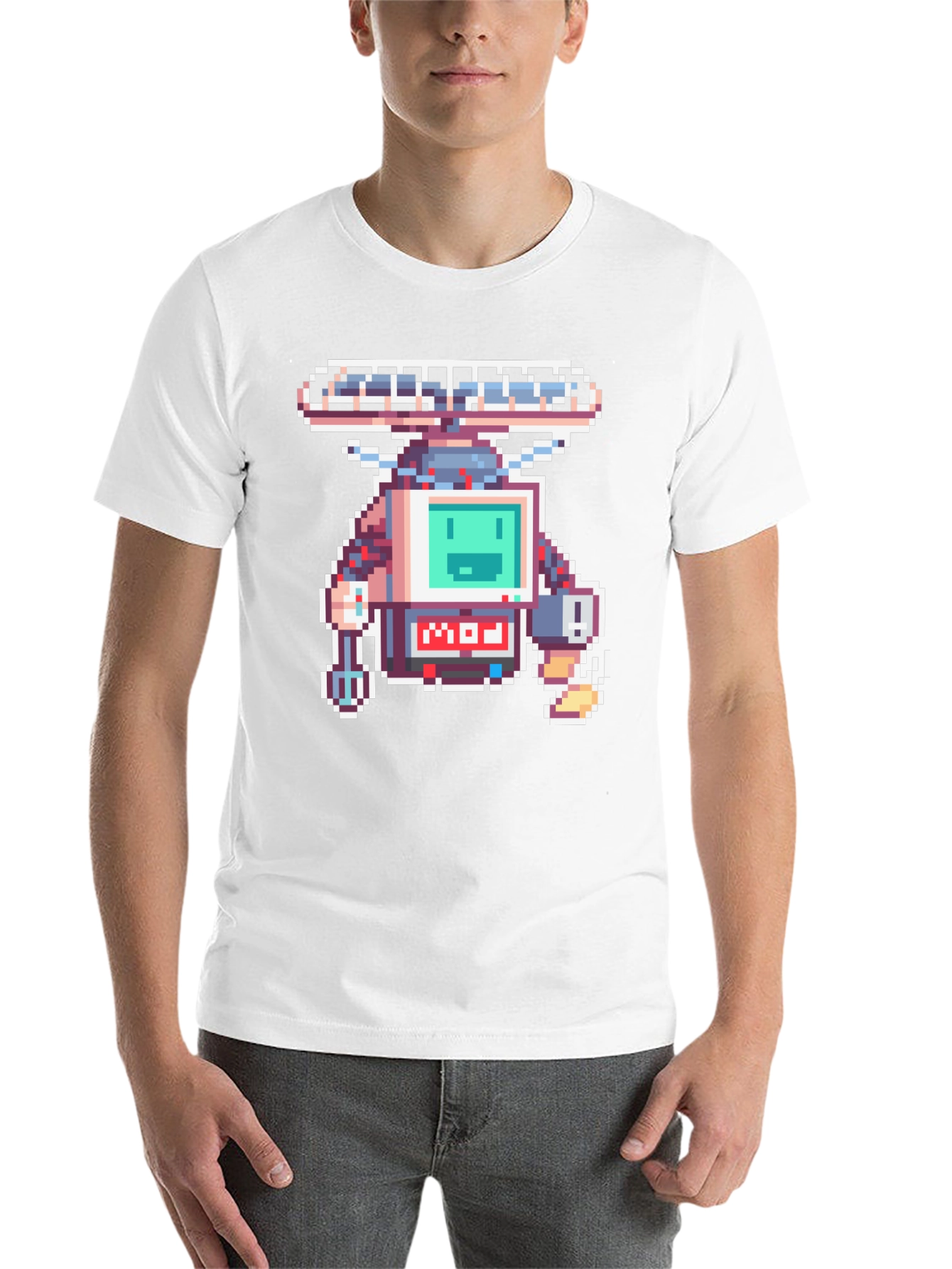 Black Retro Pixel Robot Graphic T-Shirt view 14