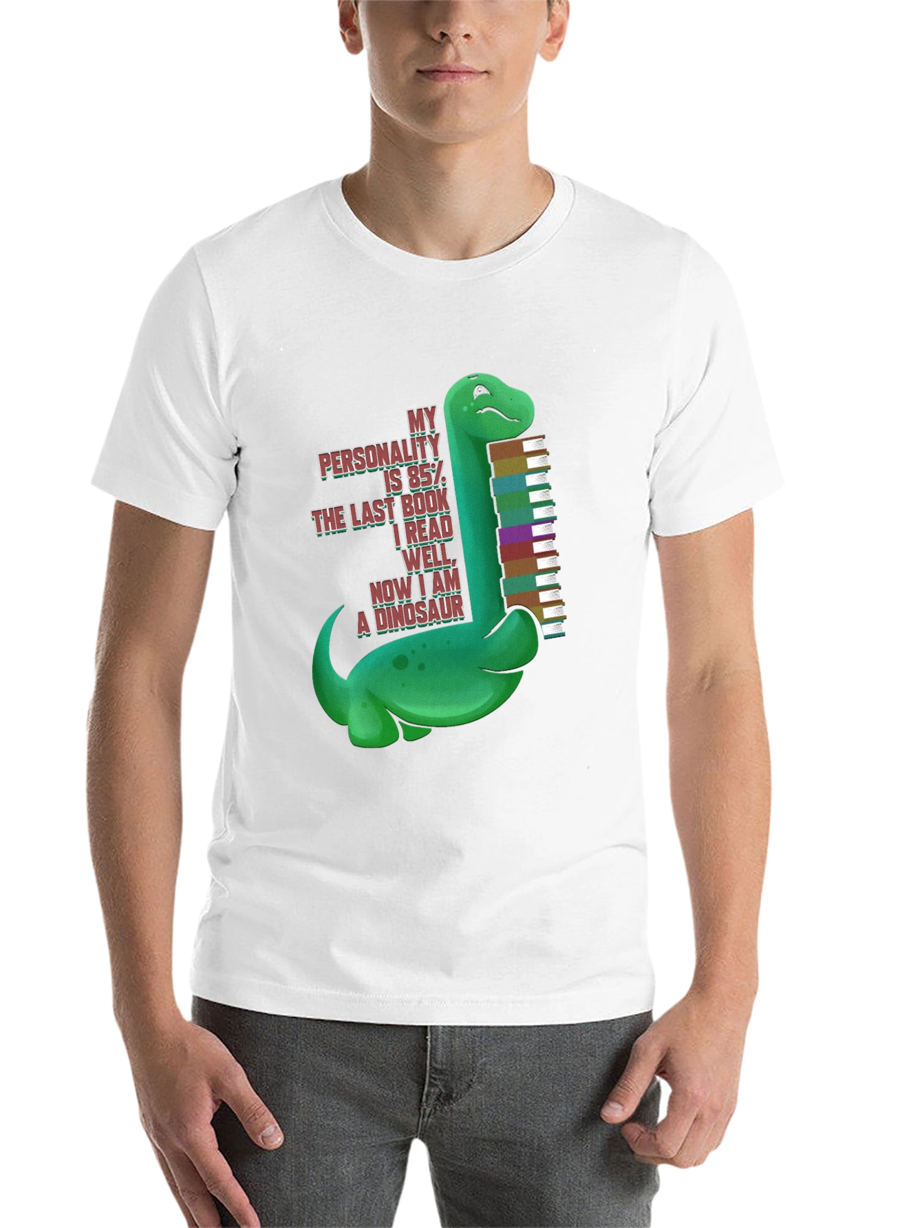 Black Dinosaur Book Lover T-Shirt - "My Personality is 85%" view 14