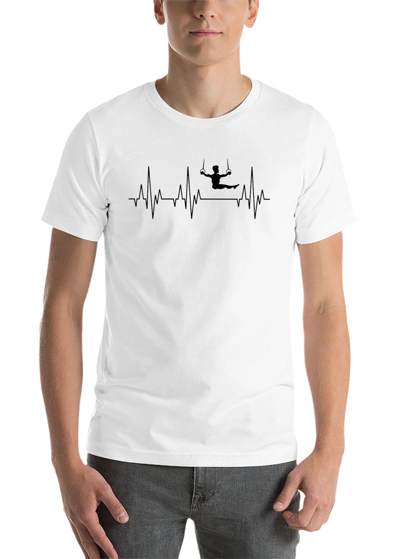 Black Gymnast Heartbeat T-Shirt - Rings Design view 14