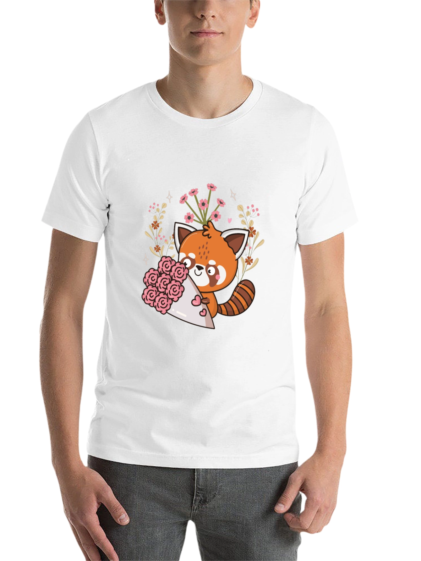 Black Cute Red Panda Floral Bouquet Graphic Tee view 14