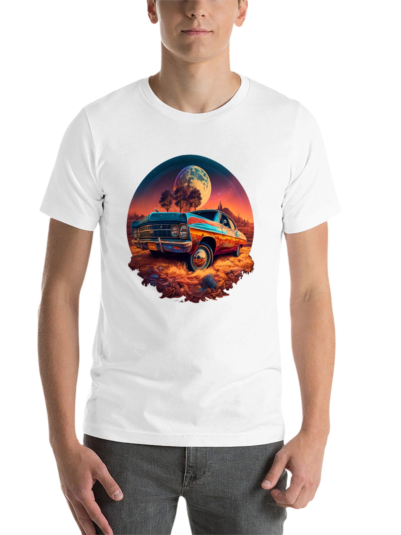 Black Vintage Car Moonscape Graphic Tee view 14