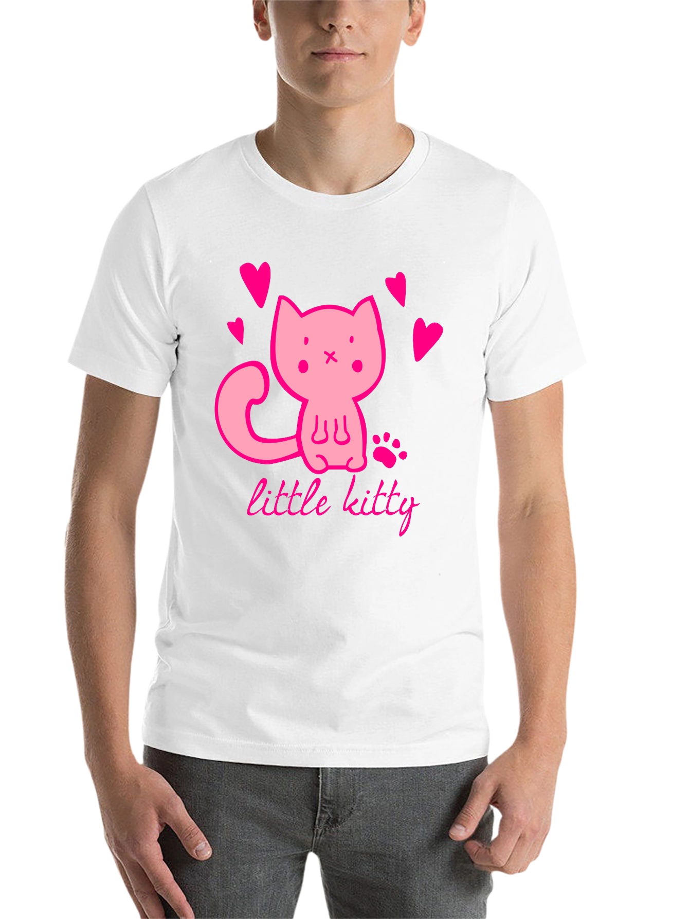 Black Cute Pink Kitten Black T-Shirt view 14