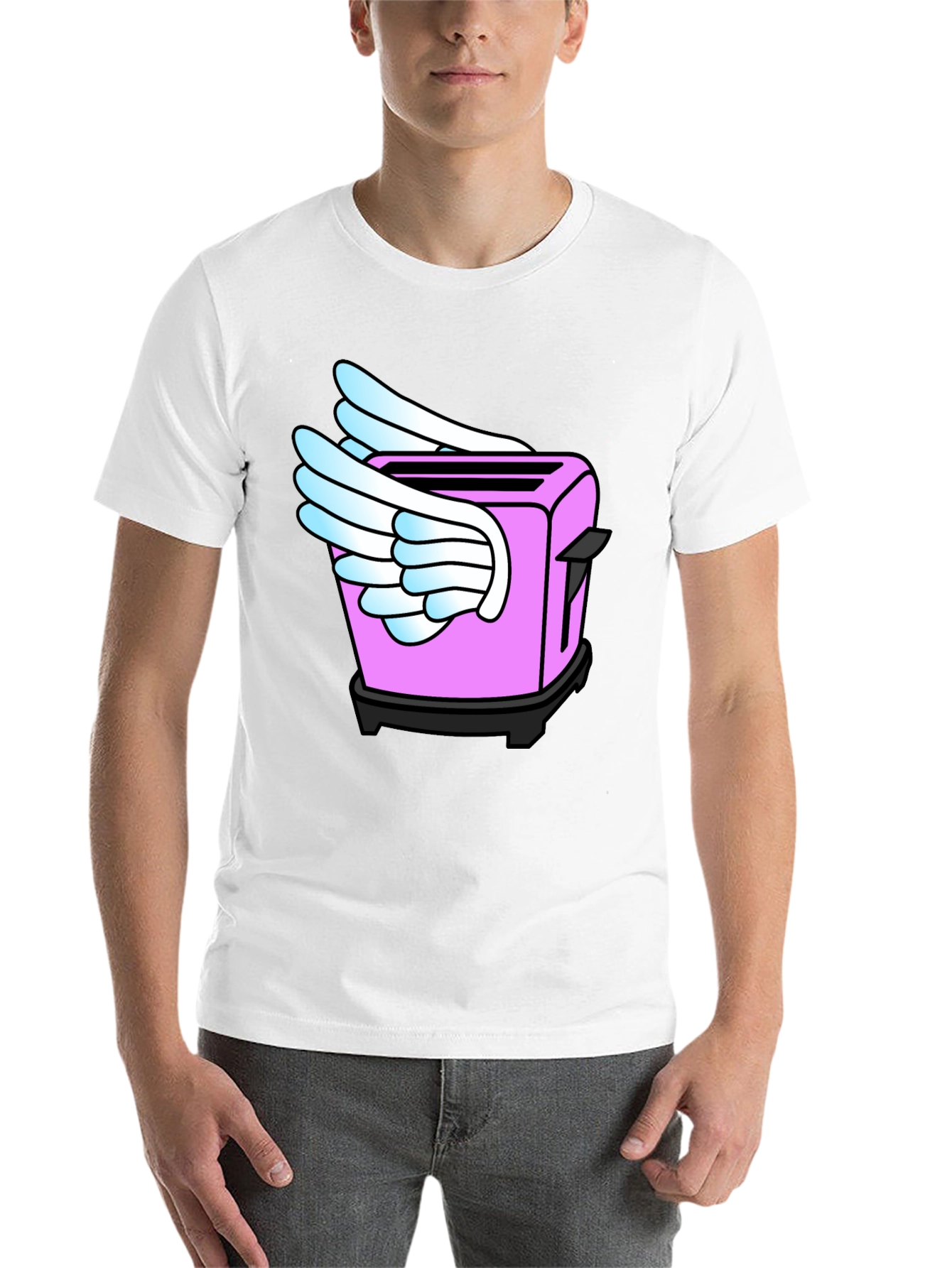 Black Whimsical Toaster Wings Black T-Shirt view 14