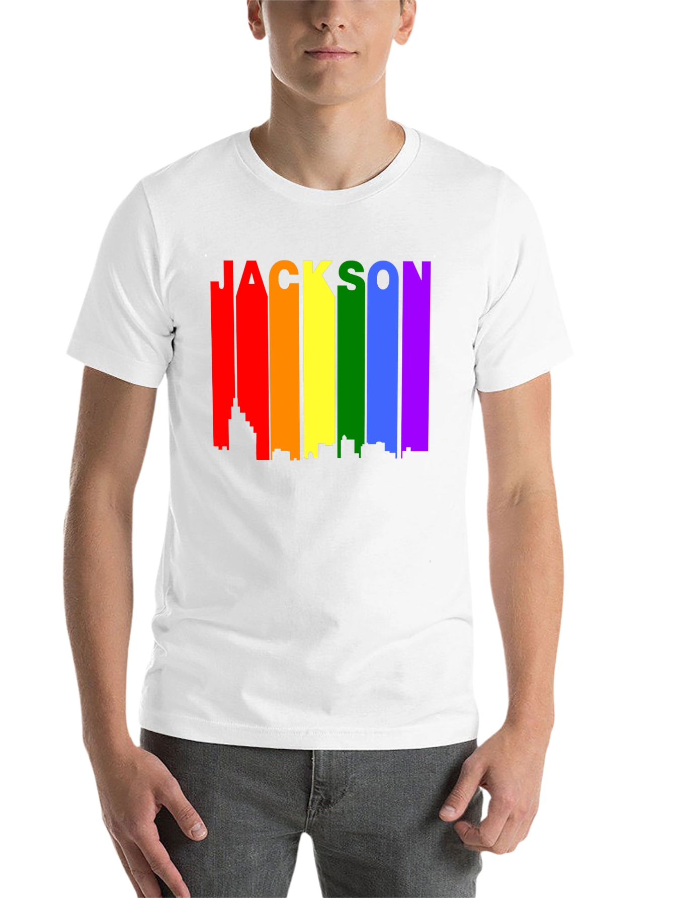 Black Jackson Rainbow Skyline Pride T-Shirt view 14