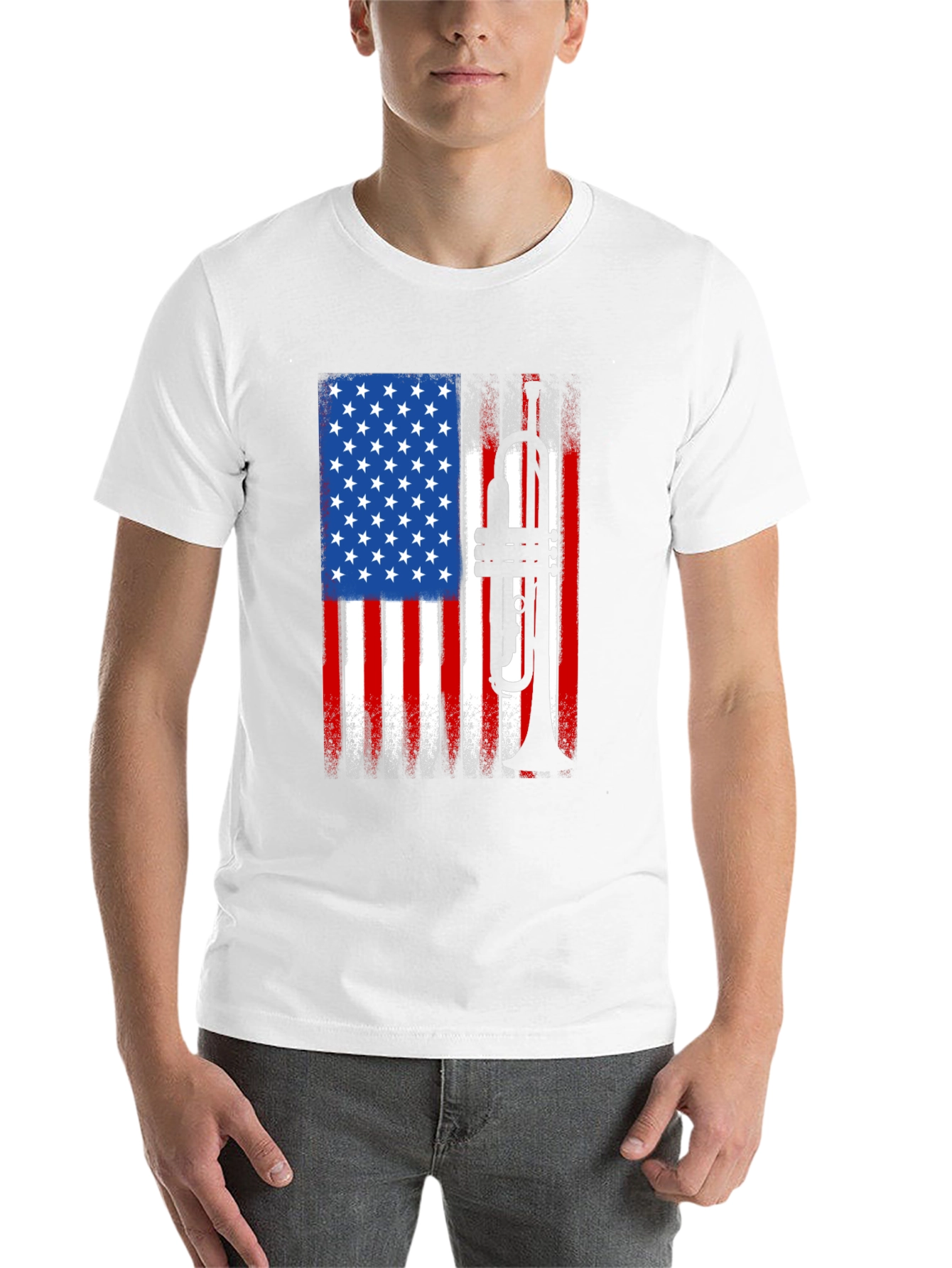 Black USA Flag Trumpet Graphic Tee - Patriotic Musician Shirt view 14