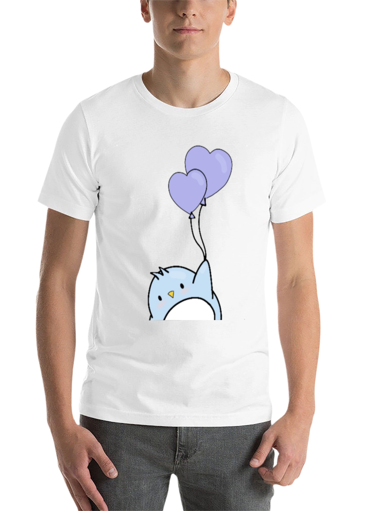 Black Cute Penguin Heart Balloons Graphic Tee - Black view 14