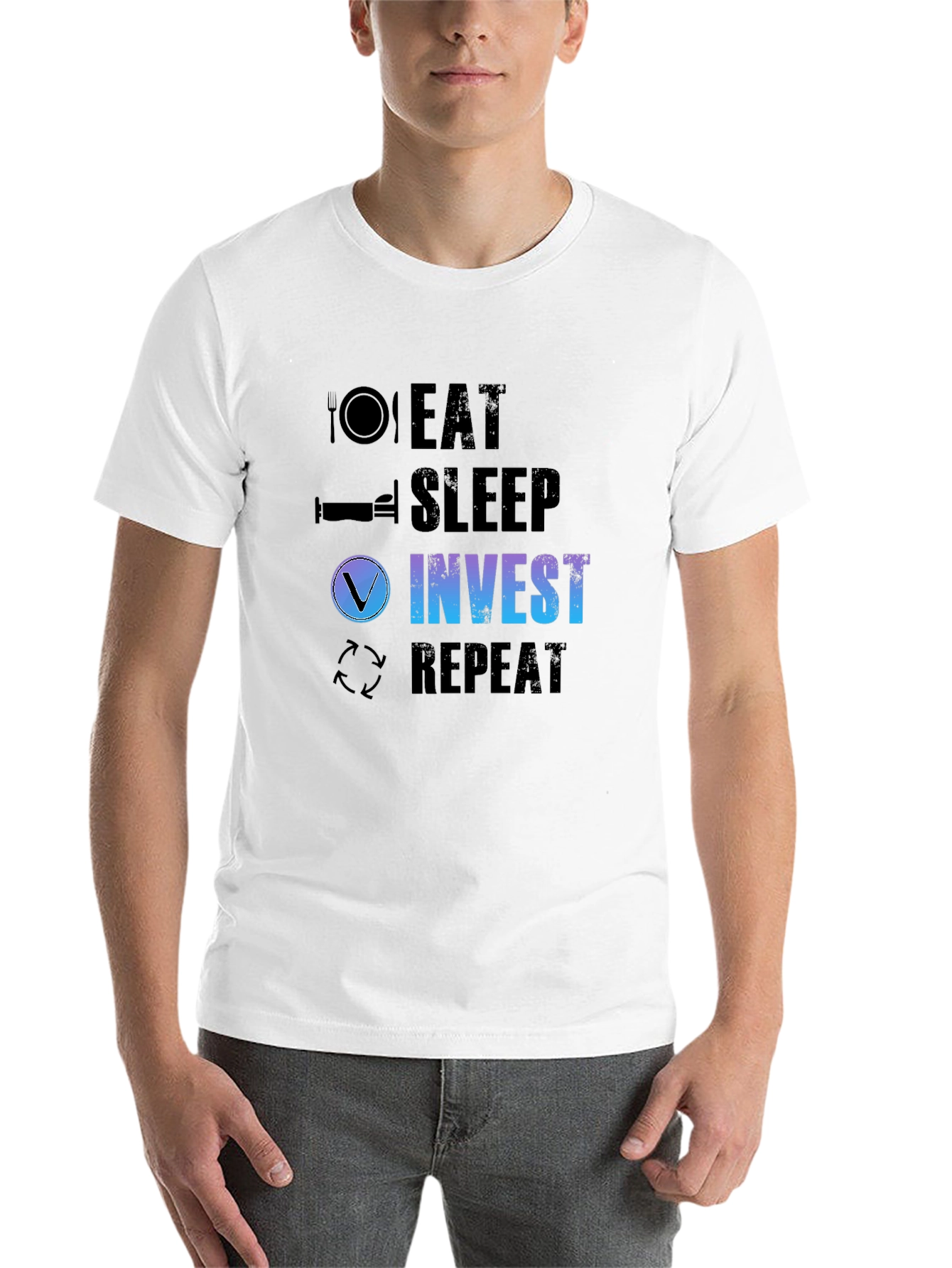 Black Eat Sleep Invest Repeat Black T-Shirt view 14